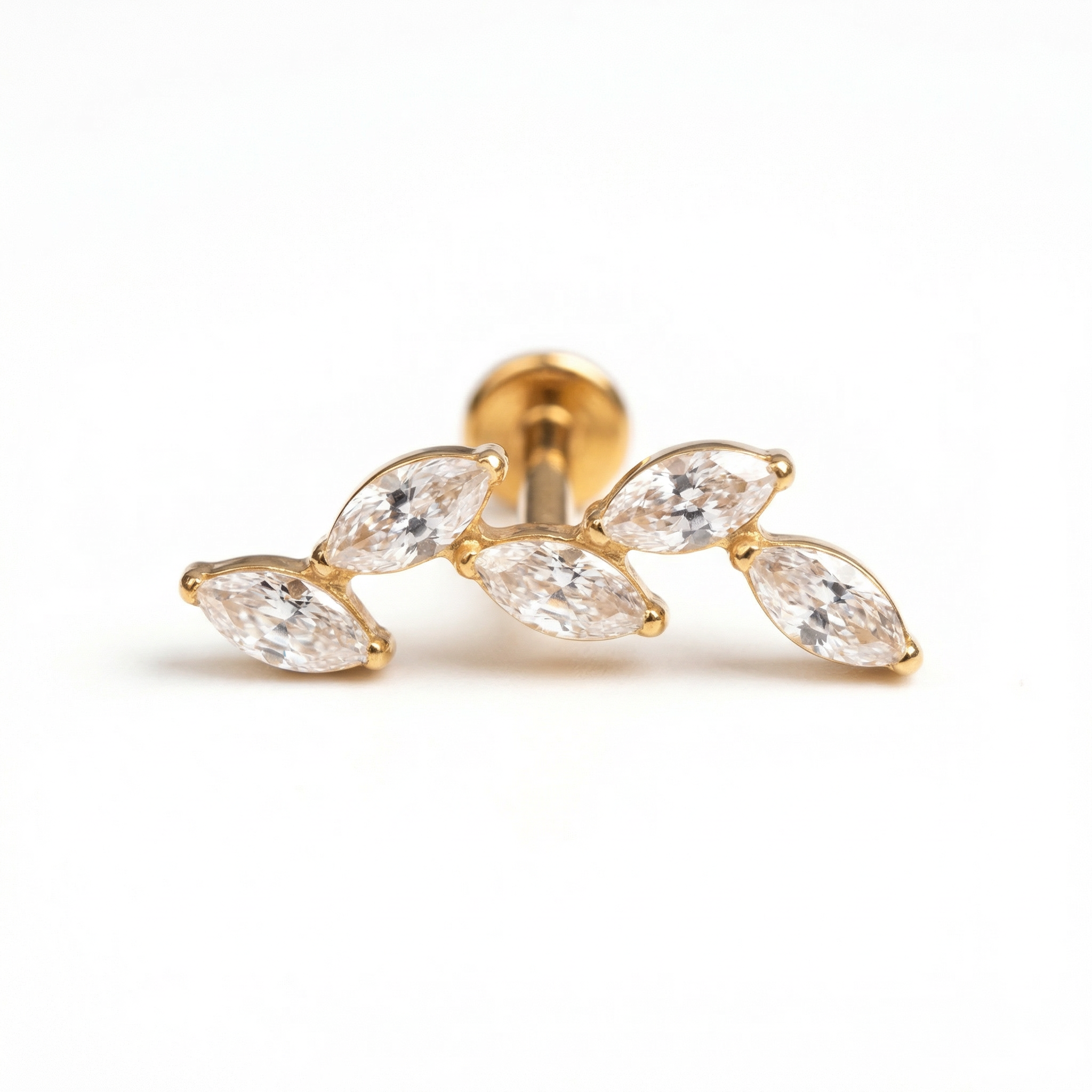 Titanium Five Marquise Zircon Labret Piercing 6mm (16G) Flat Back Cartilage Stud for Conch Lobe Medusa Tragus