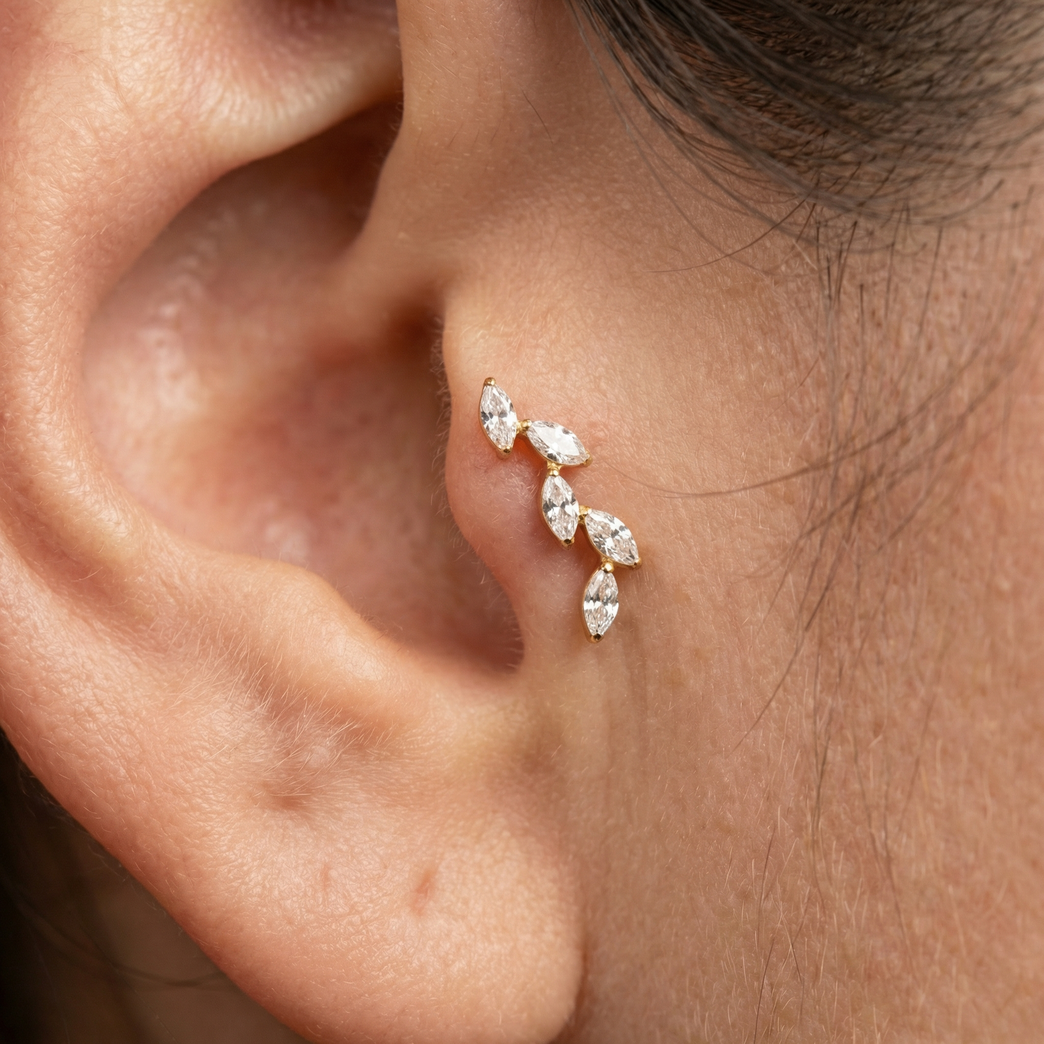 Titanium Five Marquise Zircon Labret Piercing 6mm (16G) Flat Back Cartilage Stud for Conch Lobe Medusa Tragus