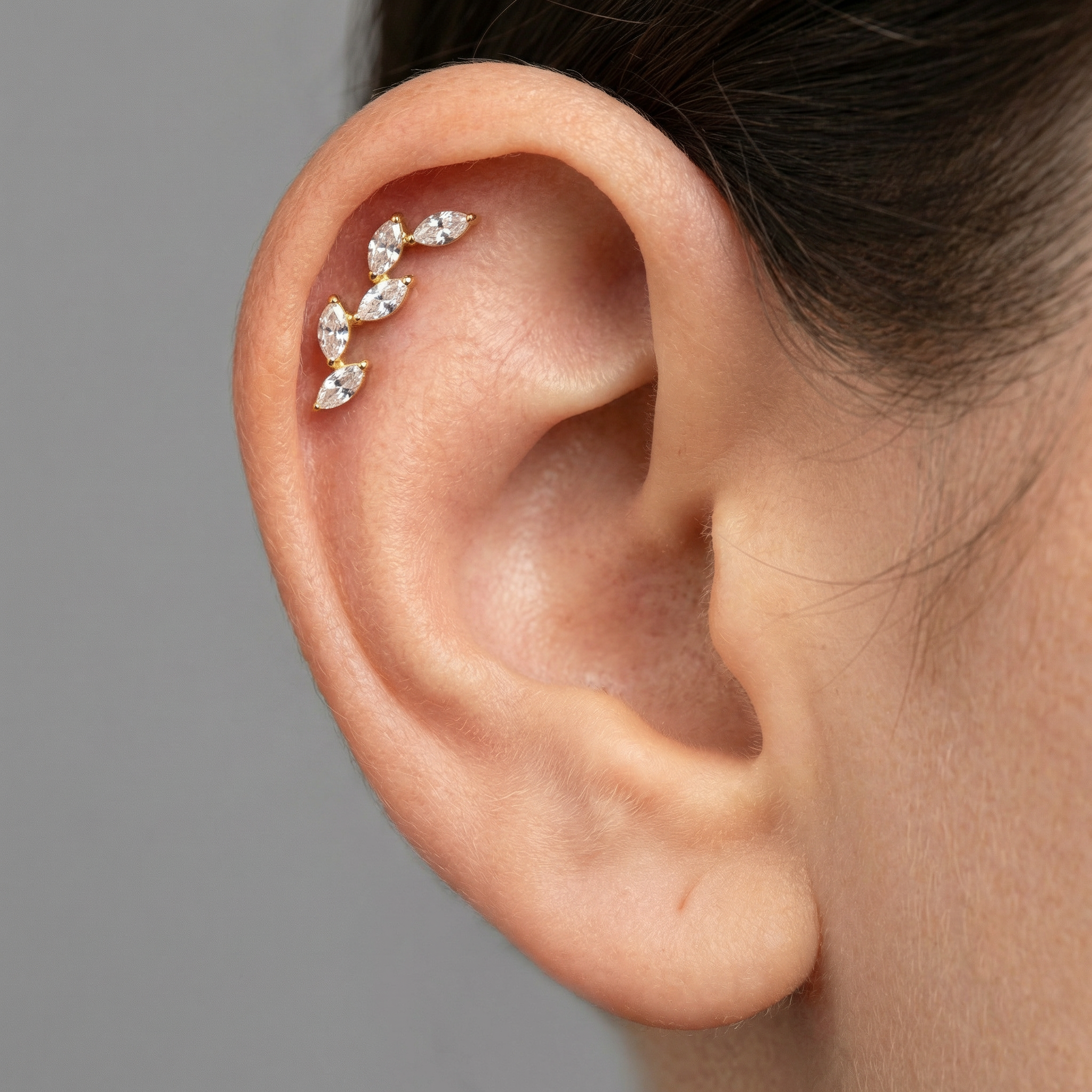 Titanium Five Marquise Zircon Labret Piercing 6mm (16G) Flat Back Cartilage Stud for Conch Lobe Medusa Tragus