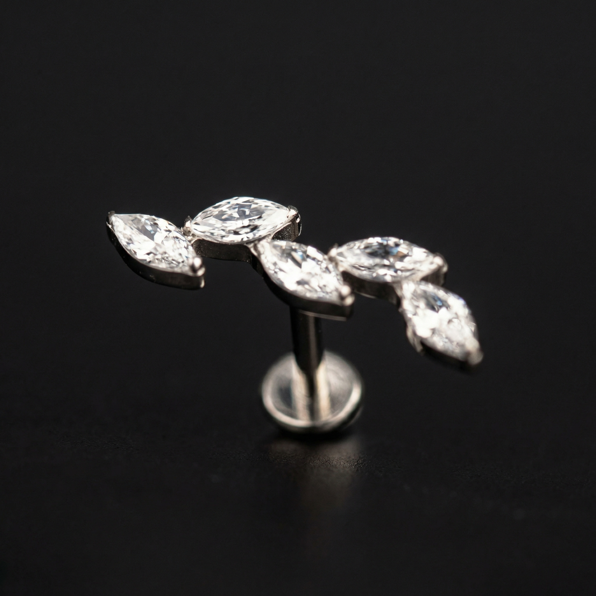 Titanium Five Marquise Zircon Labret Piercing 6mm (16G) Flat Back Cartilage Stud for Conch Lobe Medusa Tragus