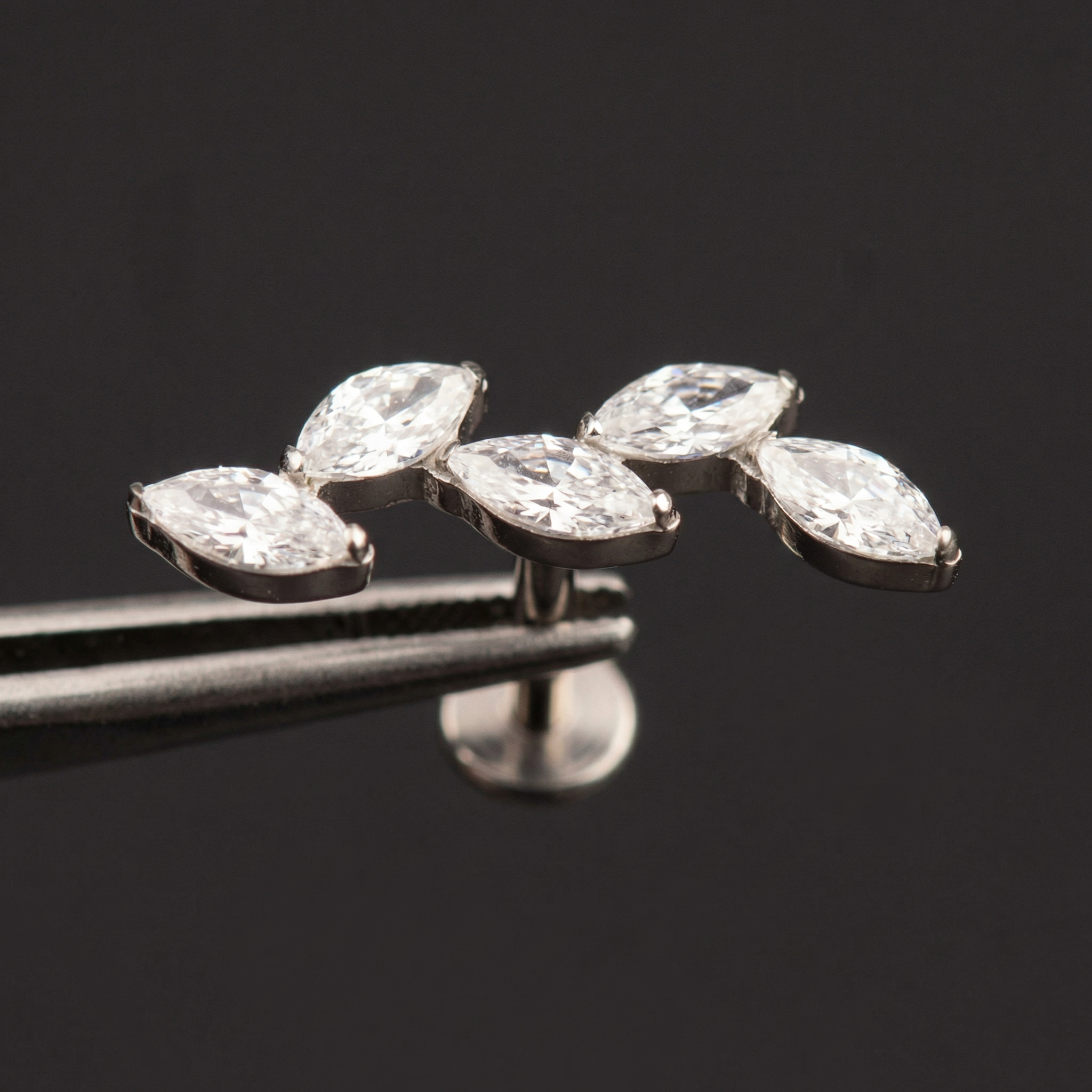 Titanium Five Marquise Zircon Labret Piercing 6mm (16G) Flat Back Cartilage Stud for Conch Lobe Medusa Tragus