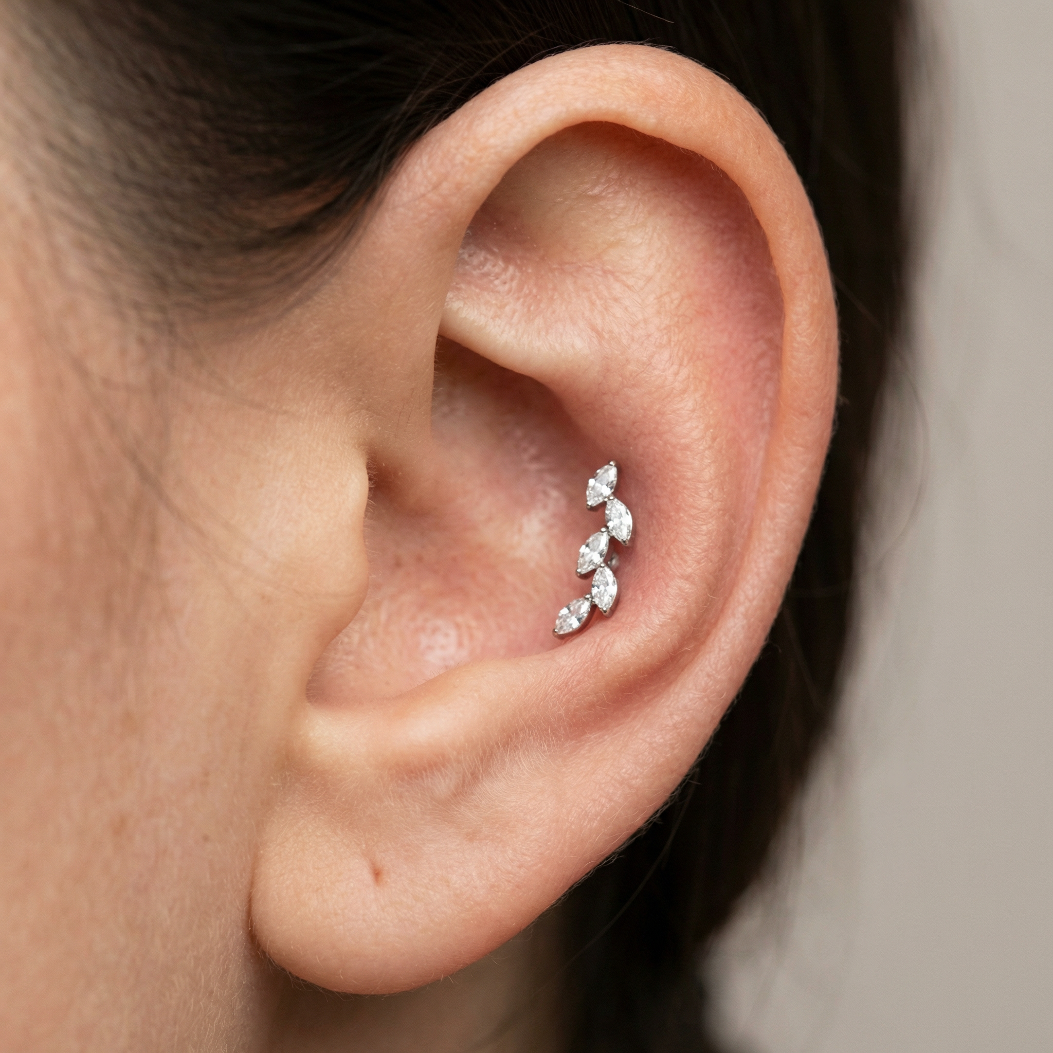 Titanium Five Marquise Zircon Labret Piercing 6mm (16G) Flat Back Cartilage Stud for Conch Lobe Medusa Tragus