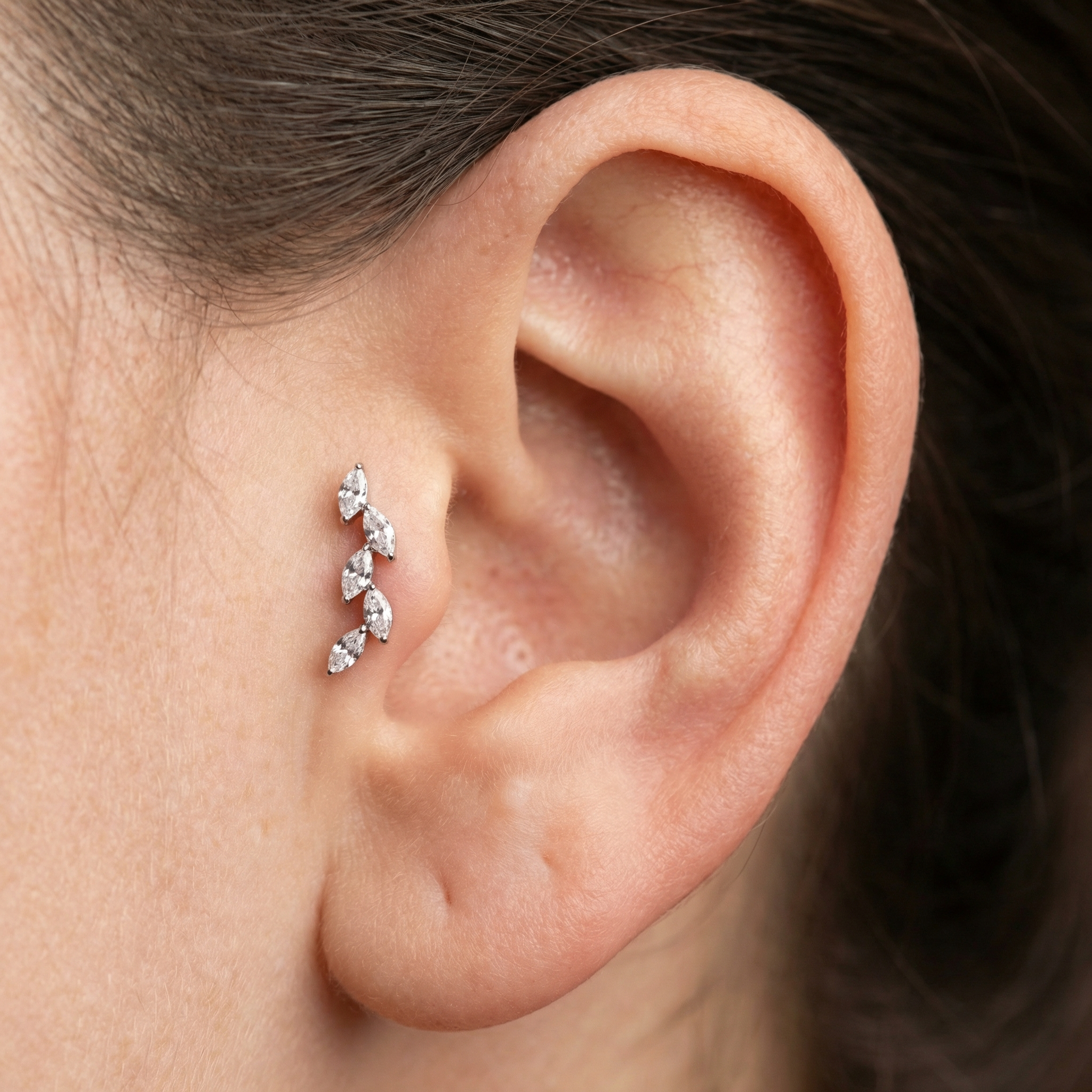 Titanium Five Marquise Zircon Labret Piercing 6mm (16G) Flat Back Cartilage Stud for Conch Lobe Medusa Tragus