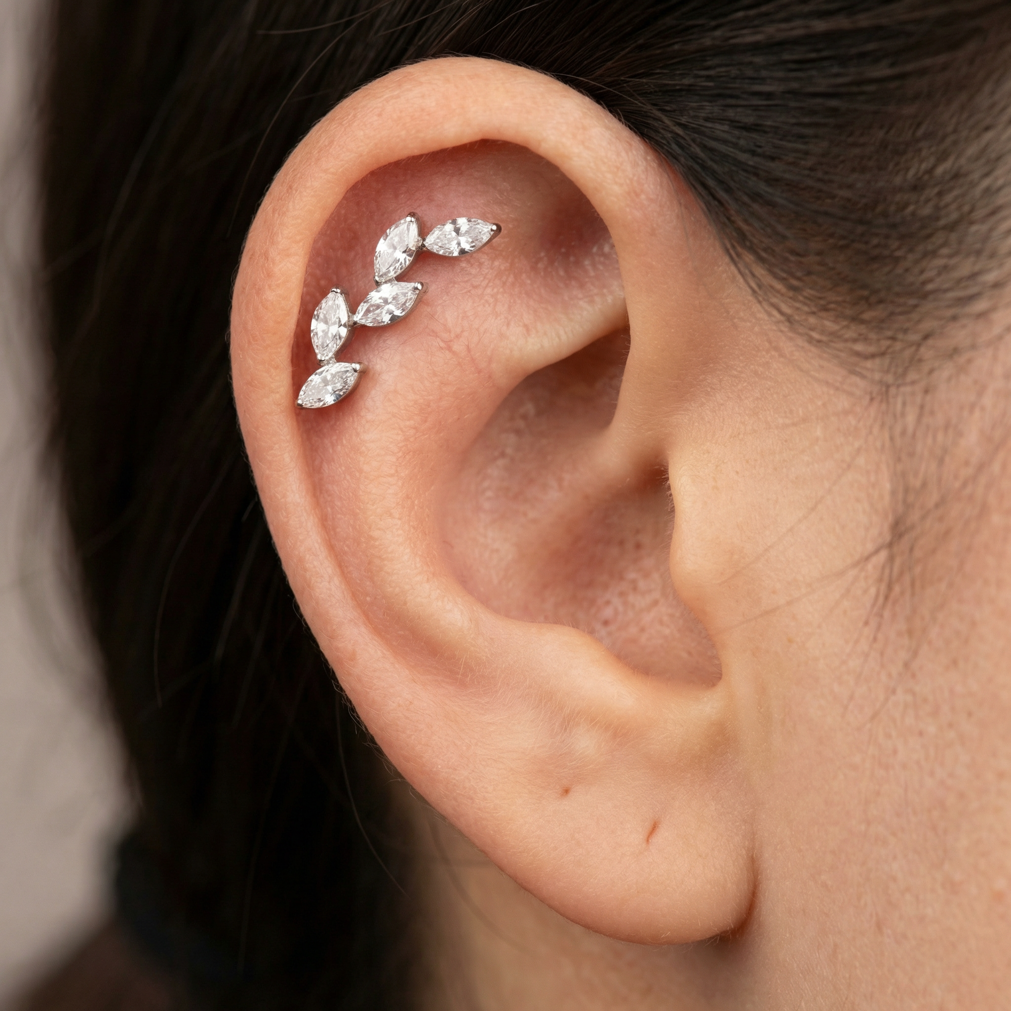 Titanium Five Marquise Zircon Labret Piercing 6mm (16G) Flat Back Cartilage Stud for Conch Lobe Medusa Tragus