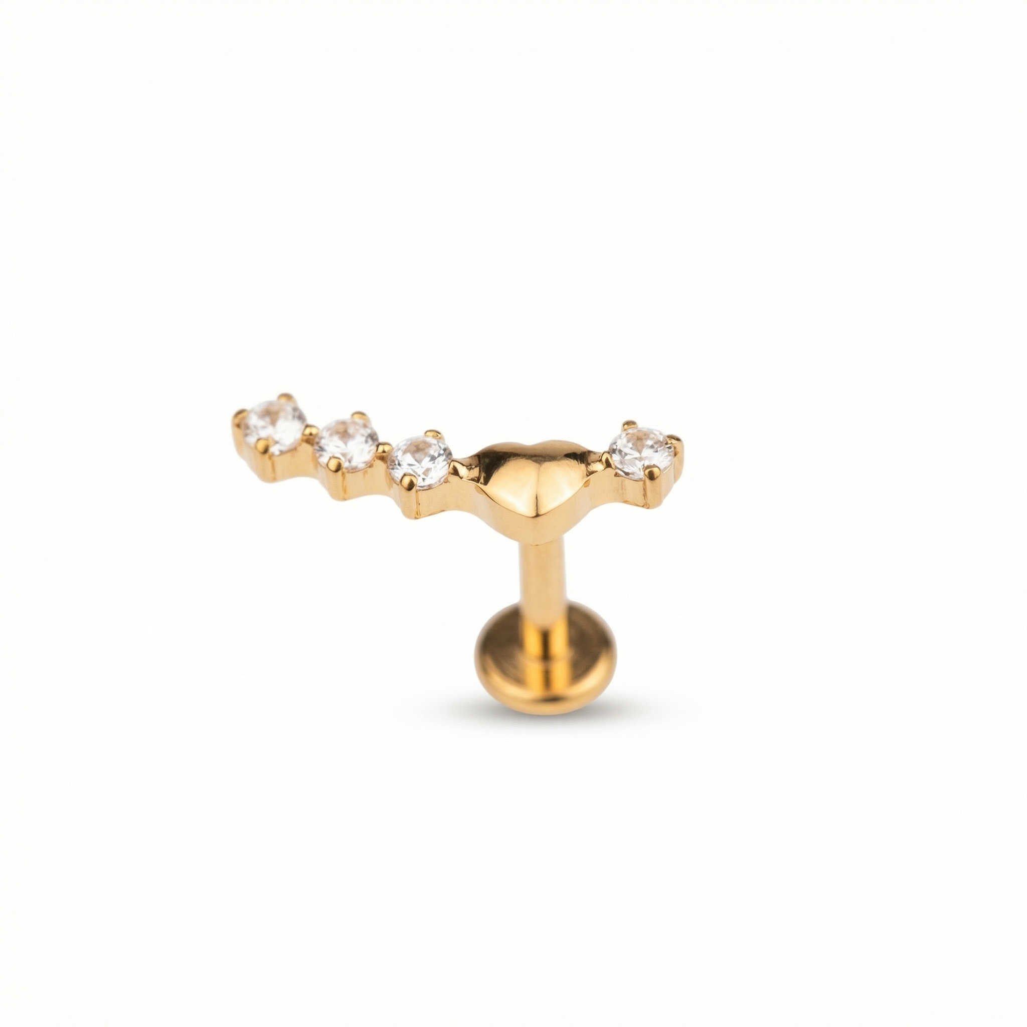 Titanium Curved Zircon Line Labret Piercing 6mm (16G) Flat Back Cartilage Stud for Conch Lobe Medusa Tragus