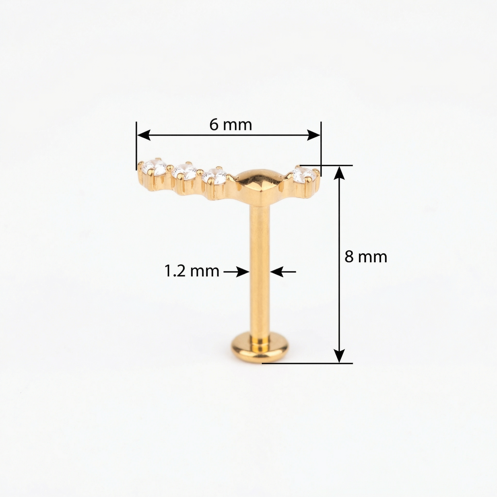 Titanium Curved Zircon Line Labret Piercing 6mm (16G) Flat Back Cartilage Stud for Conch Lobe Medusa Tragus