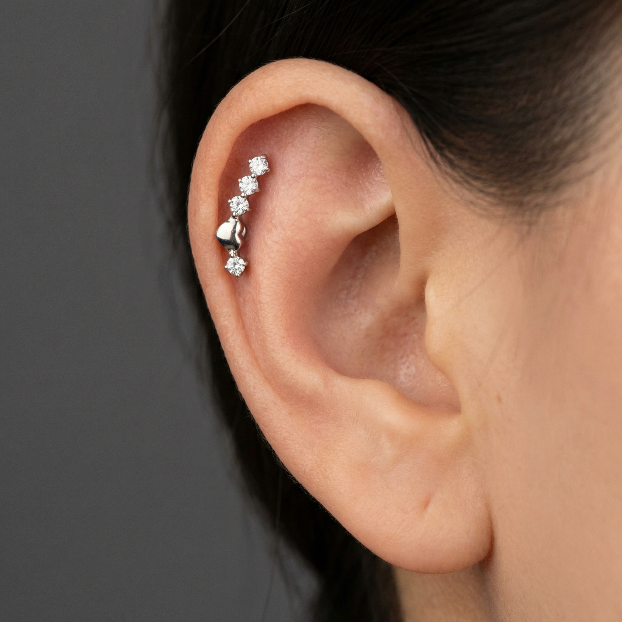 Titanium Curved Zircon Line Labret Piercing 6mm (16G) Flat Back Cartilage Stud for Conch Lobe Medusa Tragus