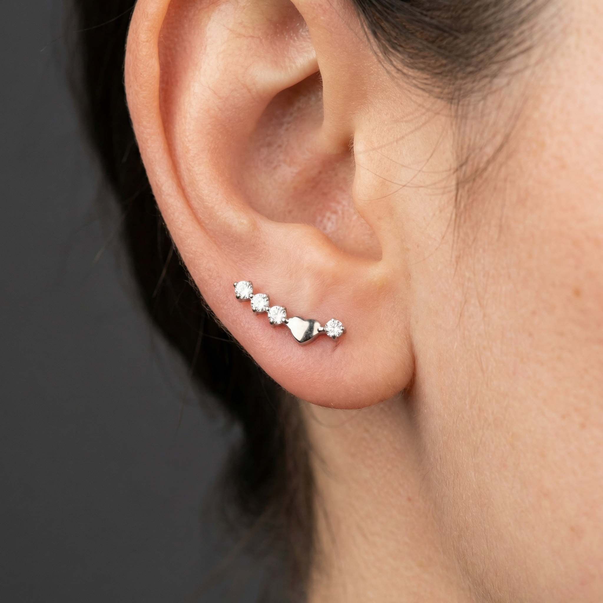 Titanium Curved Zircon Line Labret Piercing 6mm (16G) Flat Back Cartilage Stud for Conch Lobe Medusa Tragus