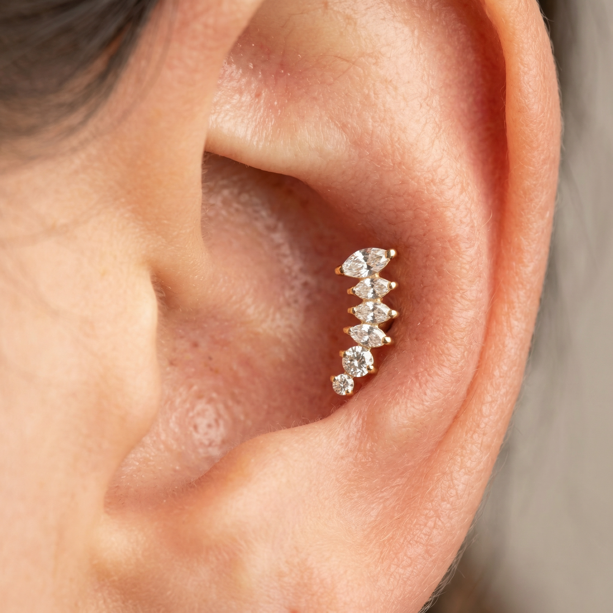 Titanium Marquise Zircon Cluster Labret Piercing 6mm (16G) Flat Back Cartilage Stud for Conch Lobe Medusa Tragus