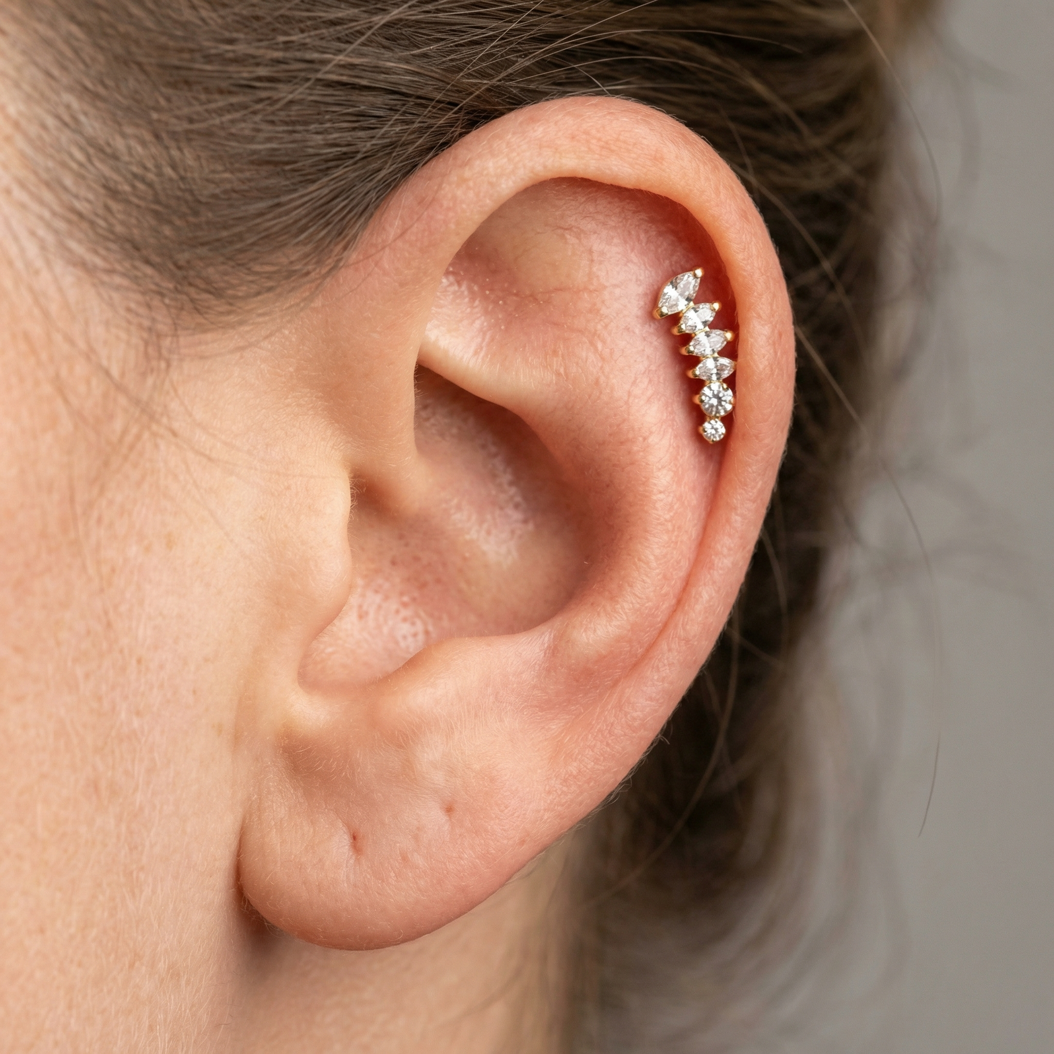 Titanium Marquise Zircon Cluster Labret Piercing 6mm (16G) Flat Back Cartilage Stud for Conch Lobe Medusa Tragus