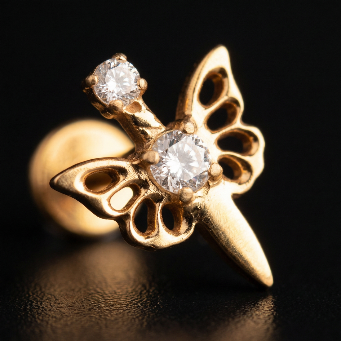 Titanium Butterfly Zircon Labret Piercing 6mm (16G) Flat Back Cartilage Stud for Conch Lobe Medusa