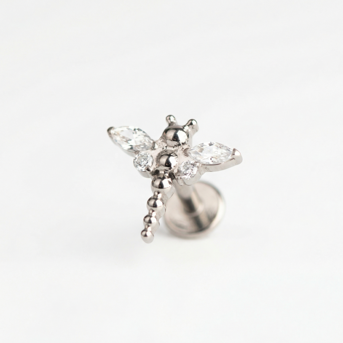 Titanium Dragonfly Zircon Labret Piercing 6mm (16G) Cartilage Stud for Conch Lobe Medusa Lip