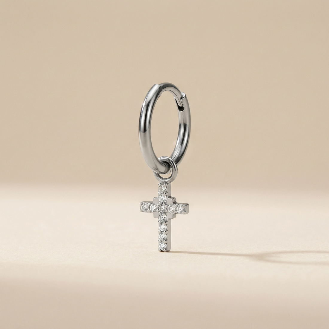 Titanium Cross Zircon Dangle Hoop Piercing 8mm (16G) Clicker Cartilage Ring for Helix Tragus Septum