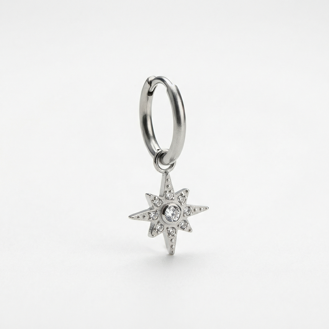 Titanium North Star Zircon Dangle Hoop Piercing 8mm (16G) Clicker Ring for Helix Tragus Septum Cartilage
