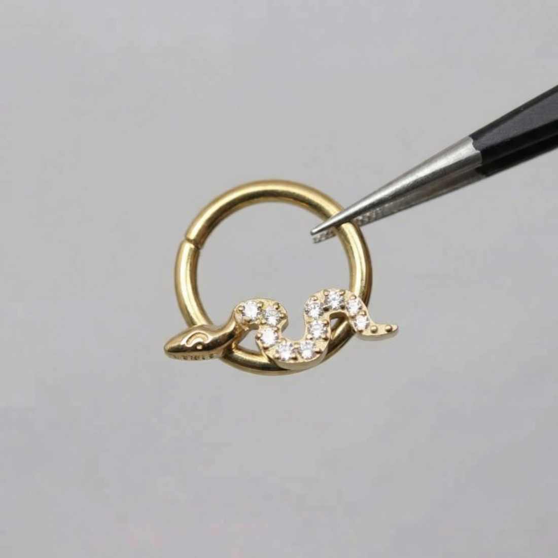 Titanium Snake Zircon Hoop Piercing 8mm (16G) Clicker Ring for Helix Tragus Septum Cartilage