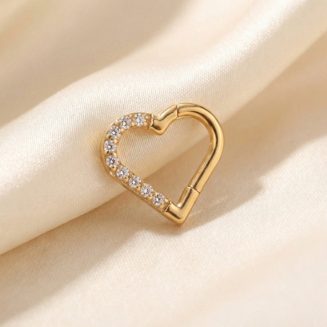 Titanium Heart Hinged Hoop Piercing 8mm (16G) Zircon Clicker Ring for Helix Tragus Septum Cartilage