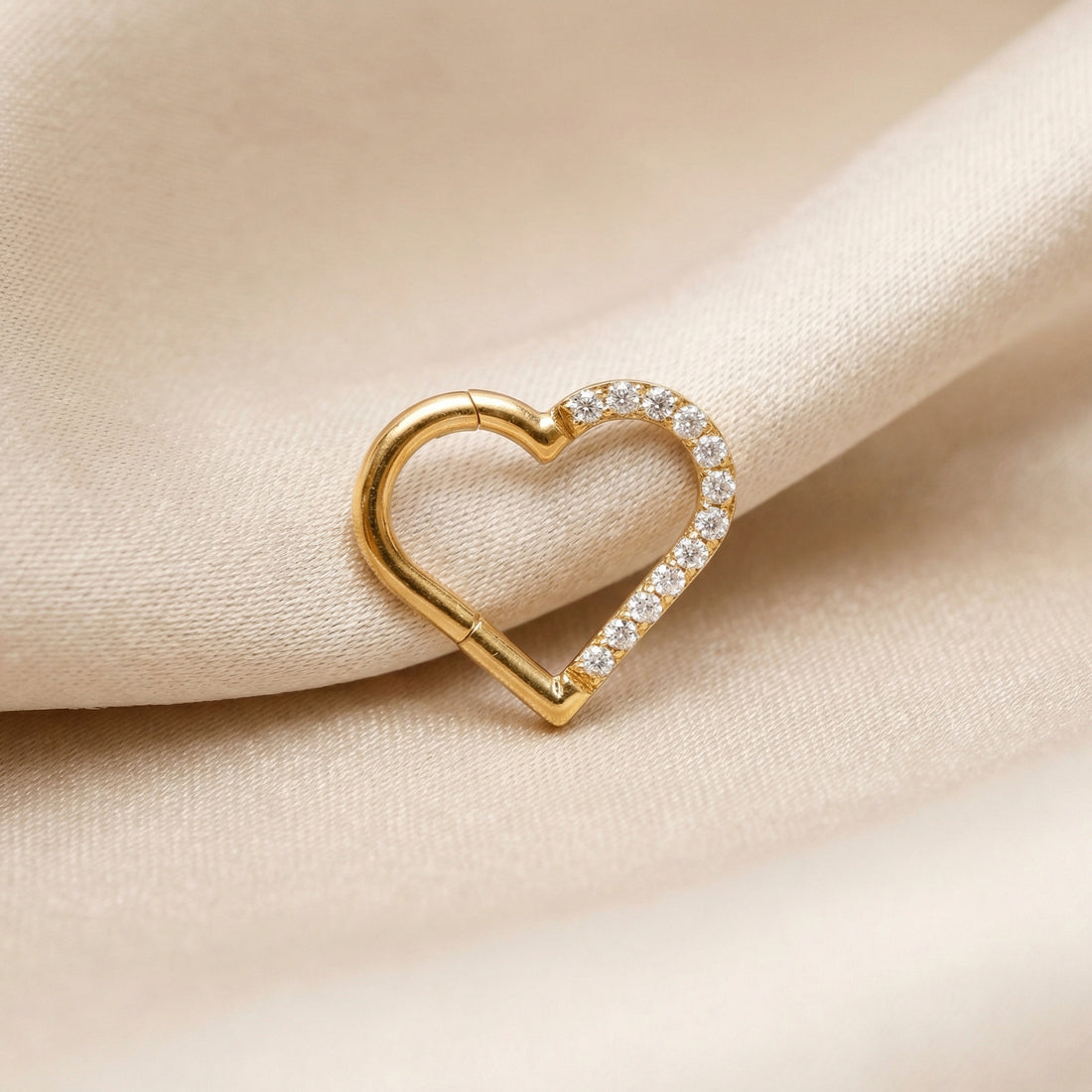 Titanium Heart Hinged Hoop Piercing 10mm (16G) Zircon Clicker Ring for Helix Tragus Septum Cartilage