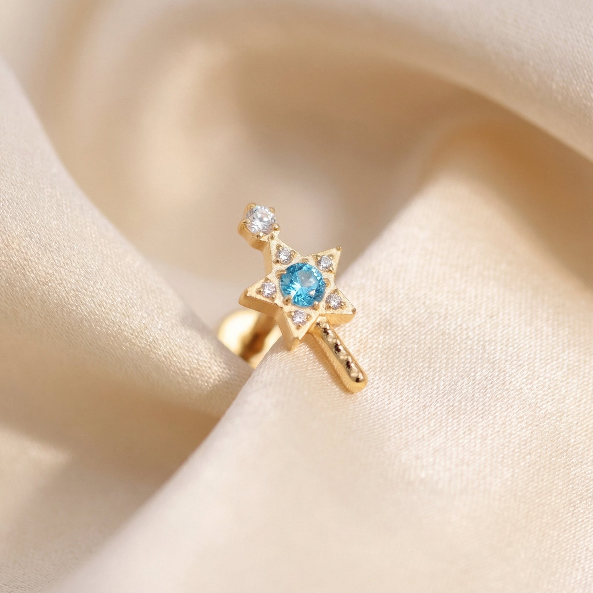 Titanium Magic Wand Star Zircon Labret Piercing 6mm (16G) Flat Back Cartilage Stud for Conch Lobe Medusa Tragus