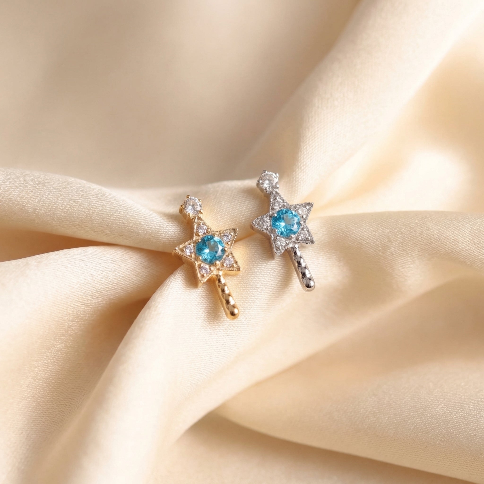 Titanium Magic Wand Star Zircon Labret Piercing 6mm (16G) Flat Back Cartilage Stud for Conch Lobe Medusa Tragus