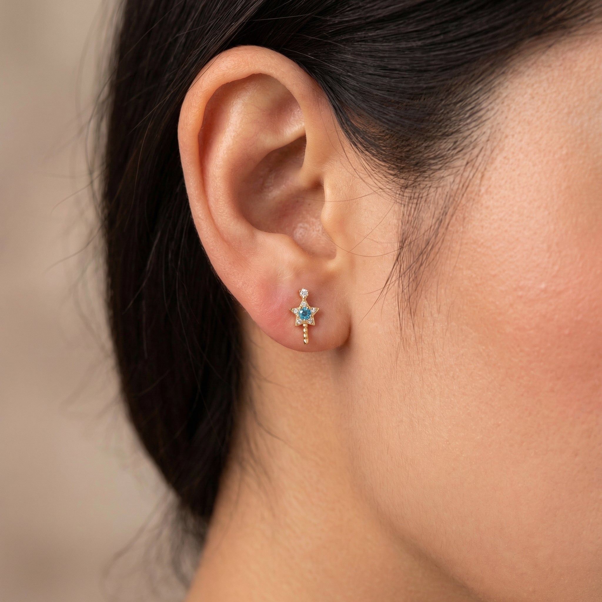 Titanium Magic Wand Star Zircon Labret Piercing 6mm (16G) Flat Back Cartilage Stud for Conch Lobe Medusa Tragus