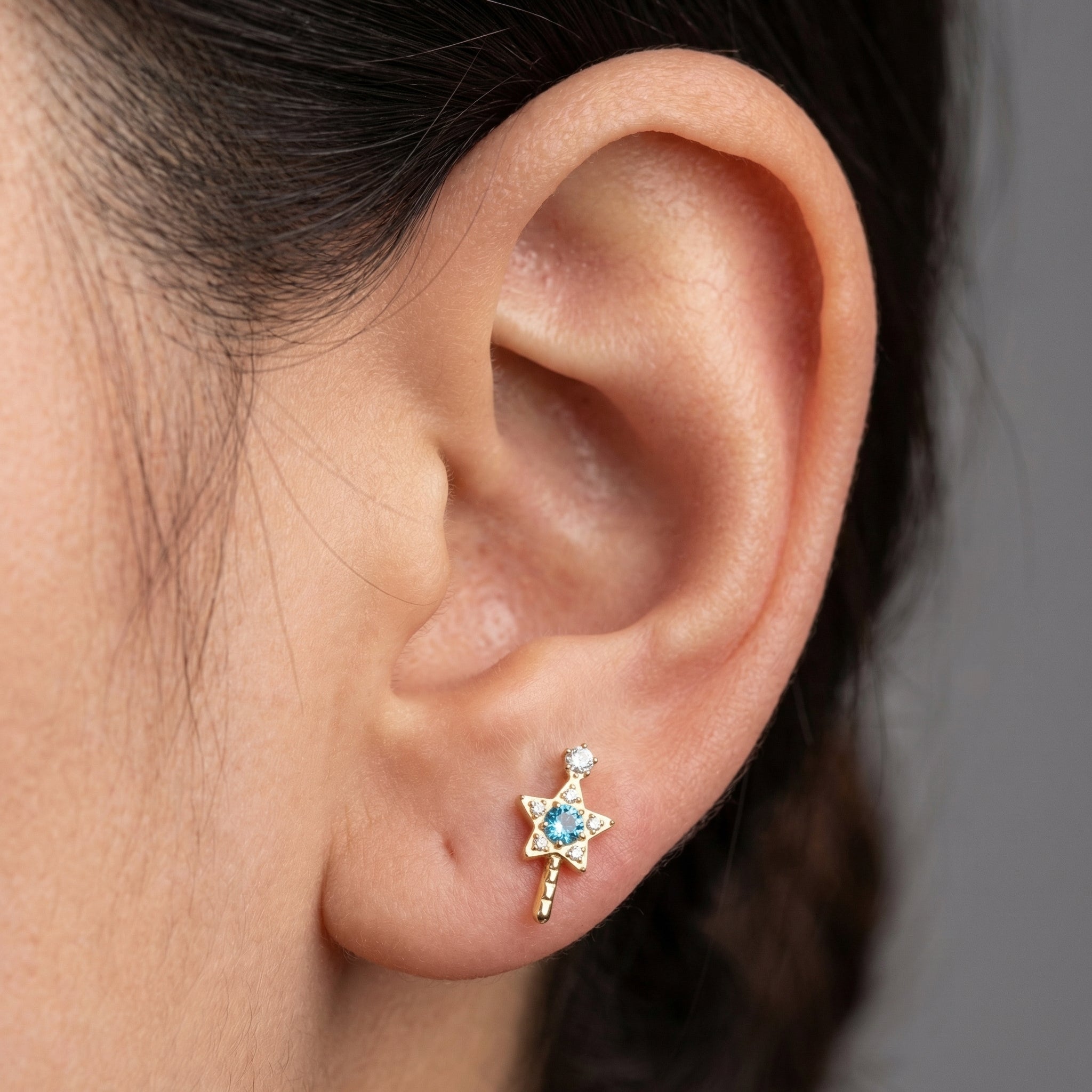 Titanium Magic Wand Star Zircon Labret Piercing 6mm (16G) Flat Back Cartilage Stud for Conch Lobe Medusa Tragus