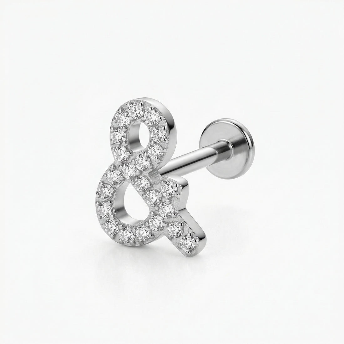 Titanium Ampersand Zircon Labret Piercing 6mm (16G) Flat Back Stud for Helix Tragus Lobe Cartilage