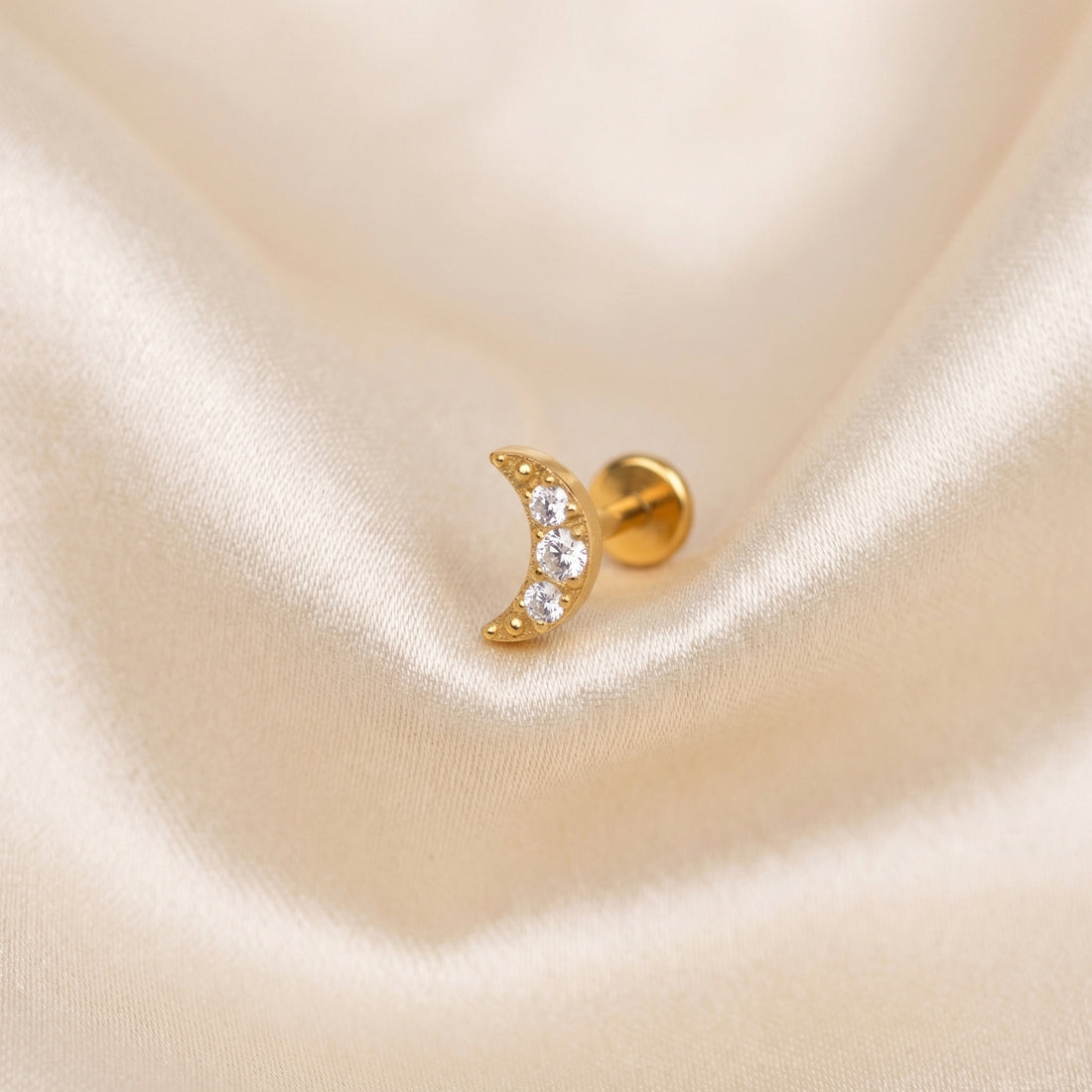 Titanium Crescent Moon Zircon Labret Piercing 6mm (16G) Flat Back Stud for Helix Tragus Lobe Cartilage