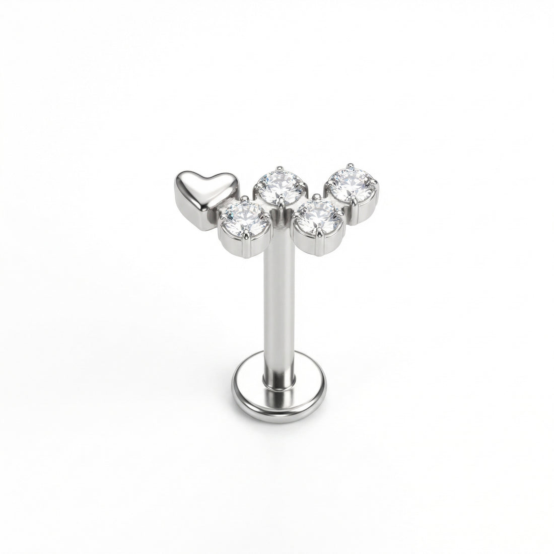 Titanium Heart CZ Cluster Flat Back Labret Stud 16G – Helix Cartilage & Lobe Piercing