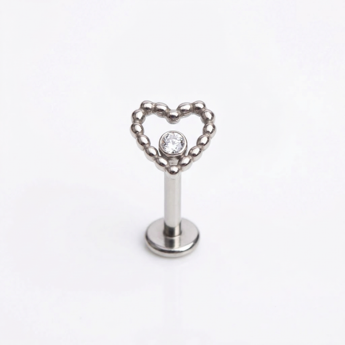 Titanium Heart CZ Labret Stud 16G Flat Back Helix Tragus Cartilage Piercing