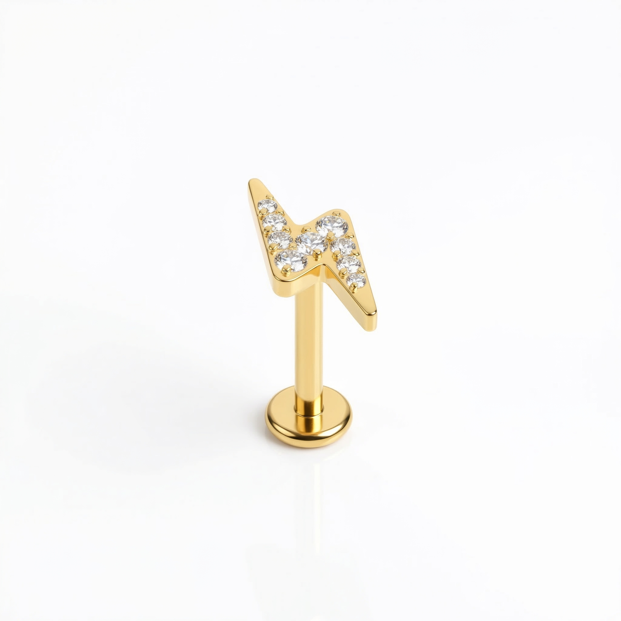 Lightning CZ Titanium Labret Stud 16G Flat Back Helix Tragus Cartilage Piercing