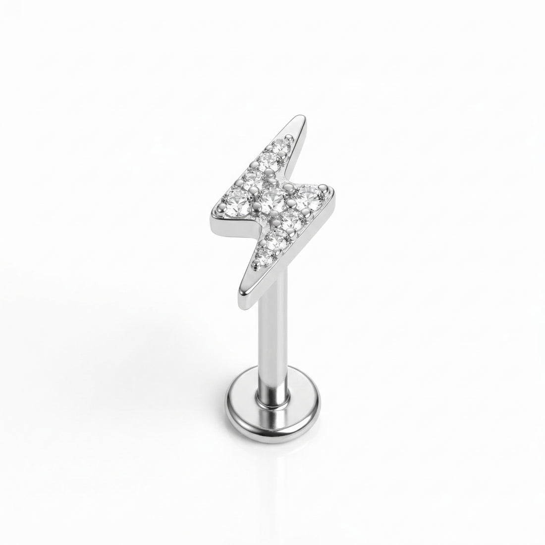 Lightning CZ Titanium Labret Stud 16G Flat Back Helix Tragus Cartilage Piercing