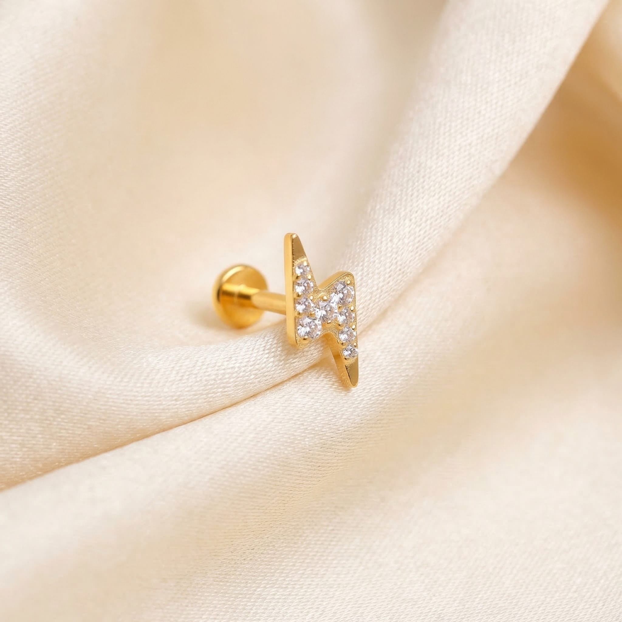 Lightning CZ Titanium Labret Stud 16G Flat Back Helix Tragus Cartilage Piercing