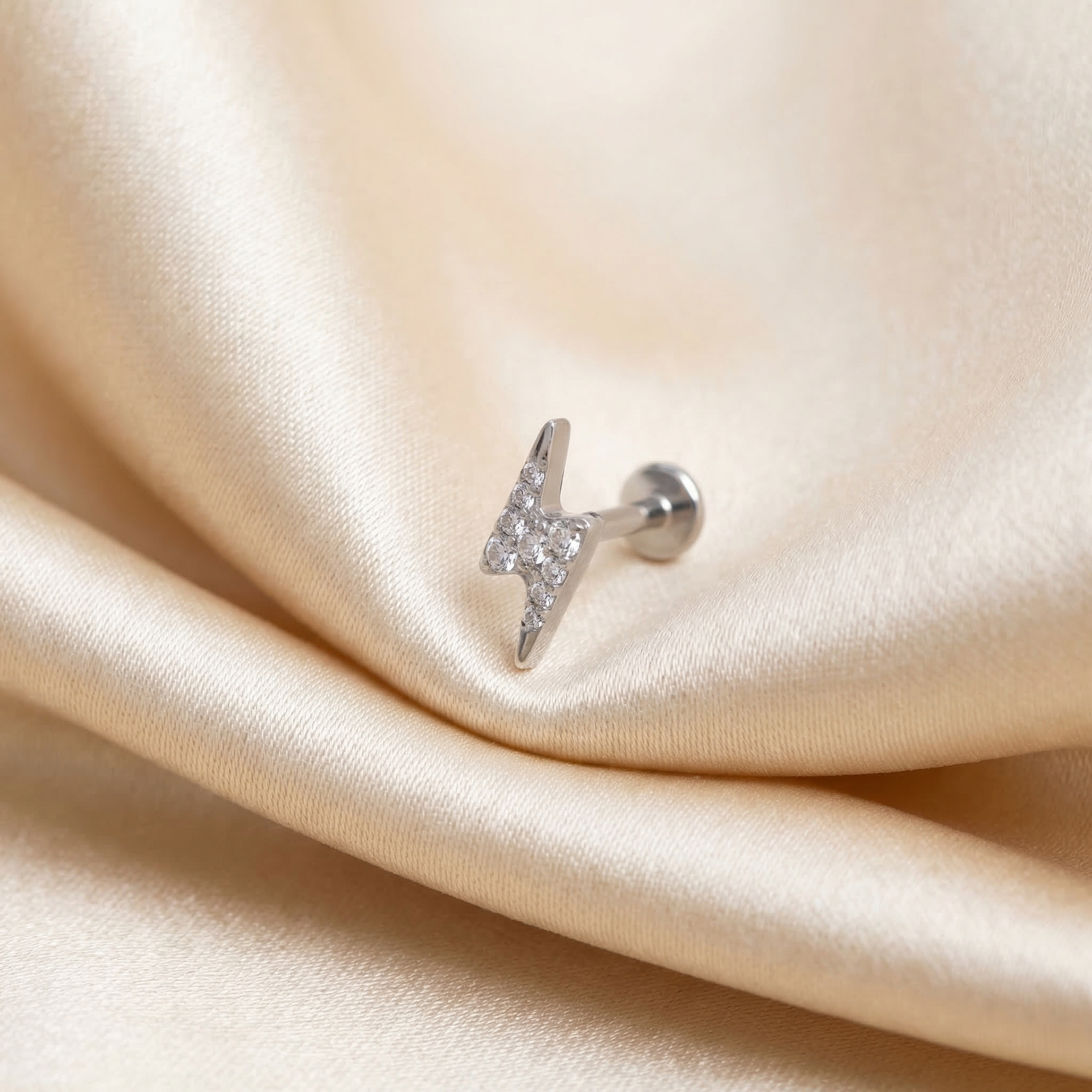 Lightning CZ Titanium Labret Stud 16G Flat Back Helix Tragus Cartilage Piercing