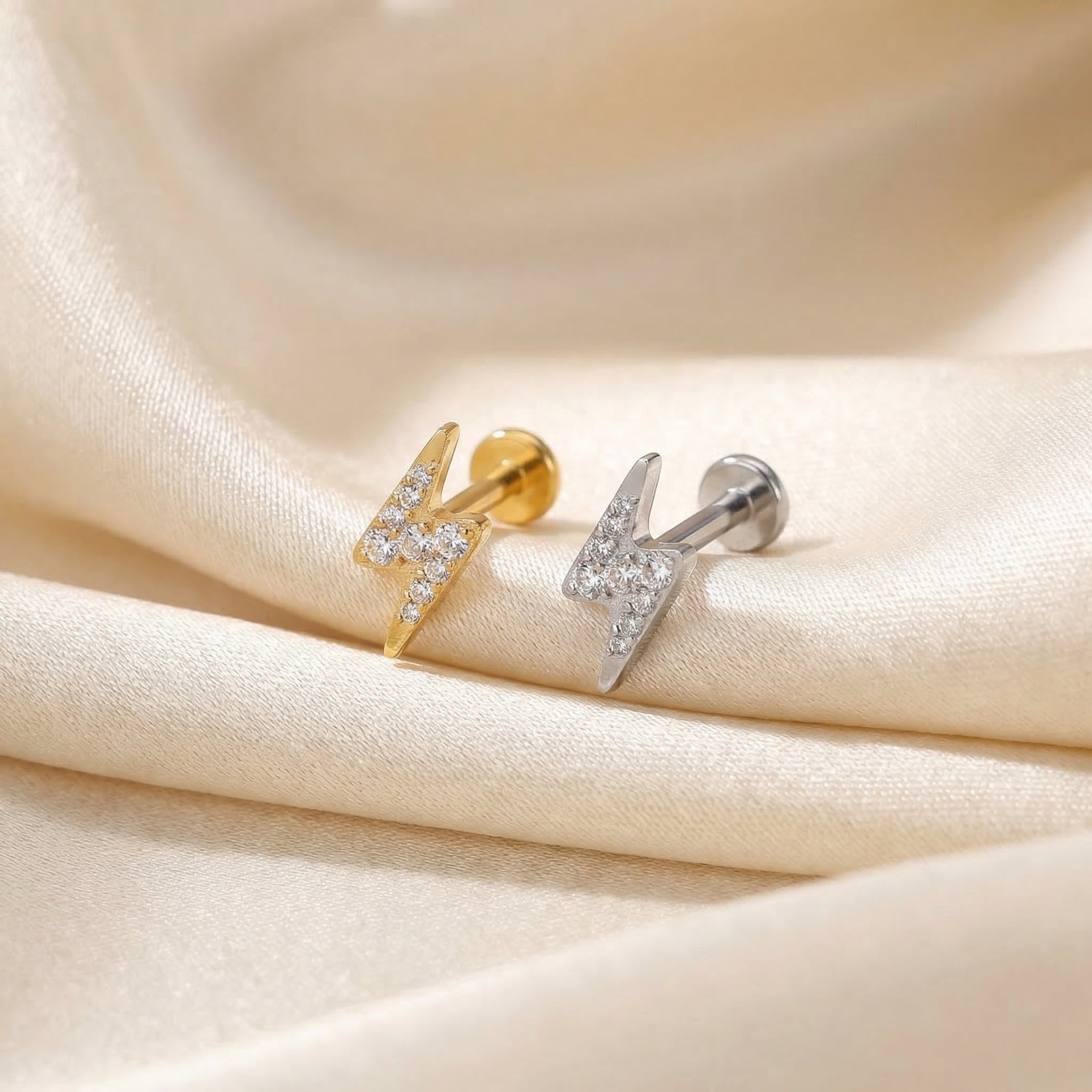 Lightning CZ Titanium Labret Stud 16G Flat Back Helix Tragus Cartilage Piercing