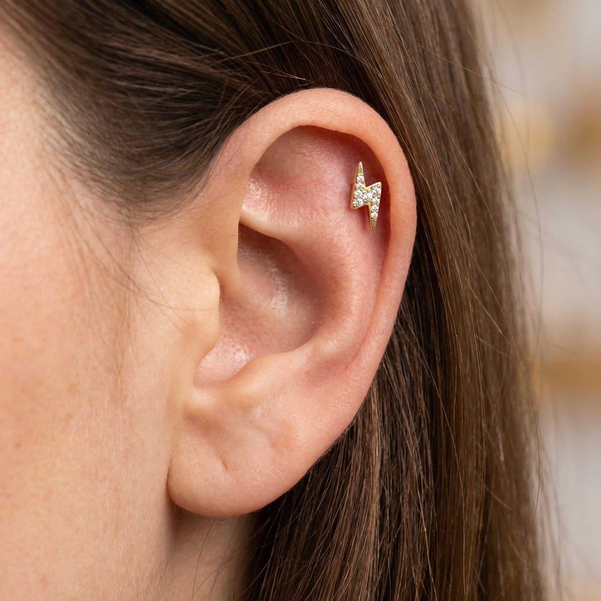 Lightning CZ Titanium Labret Stud 16G Flat Back Helix Tragus Cartilage Piercing