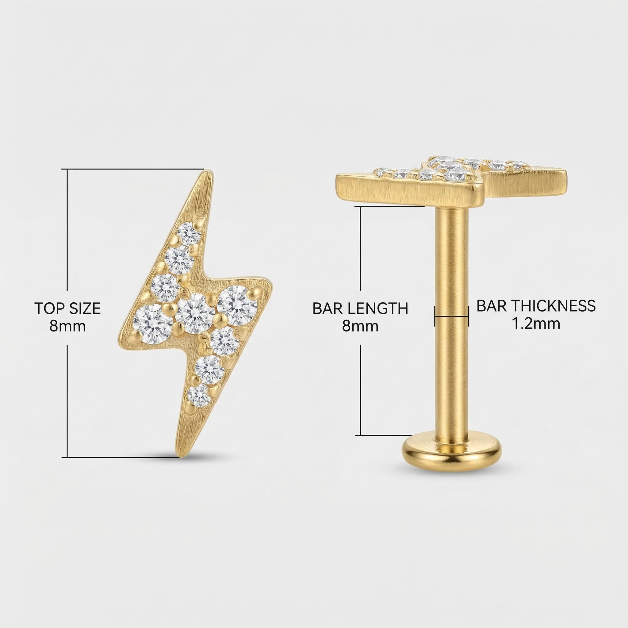 Lightning CZ Titanium Labret Stud 16G Flat Back Helix Tragus Cartilage Piercing