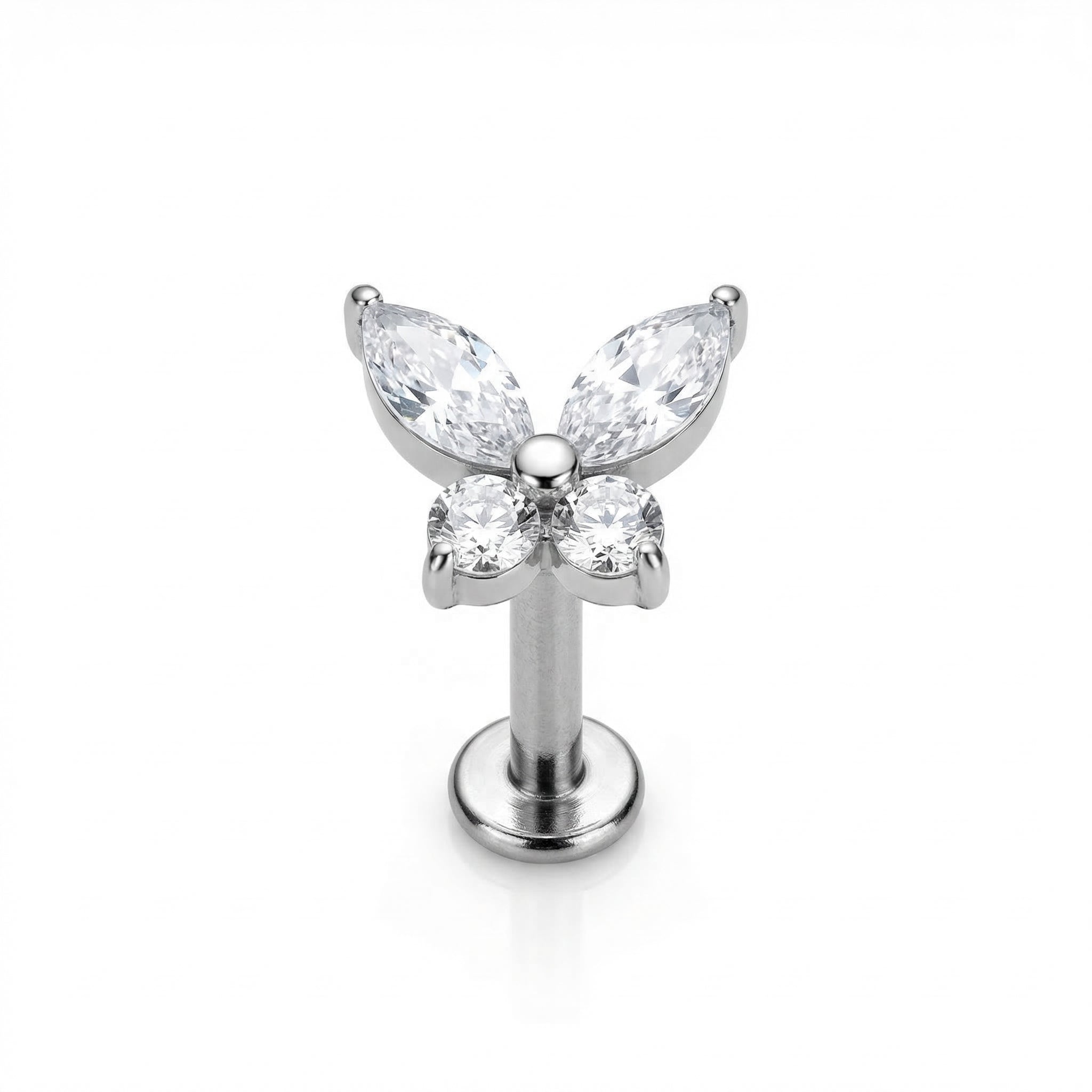 Butterfly CZ Titanium Labret Stud 16G Flat Back Helix Tragus Cartilage Piercing