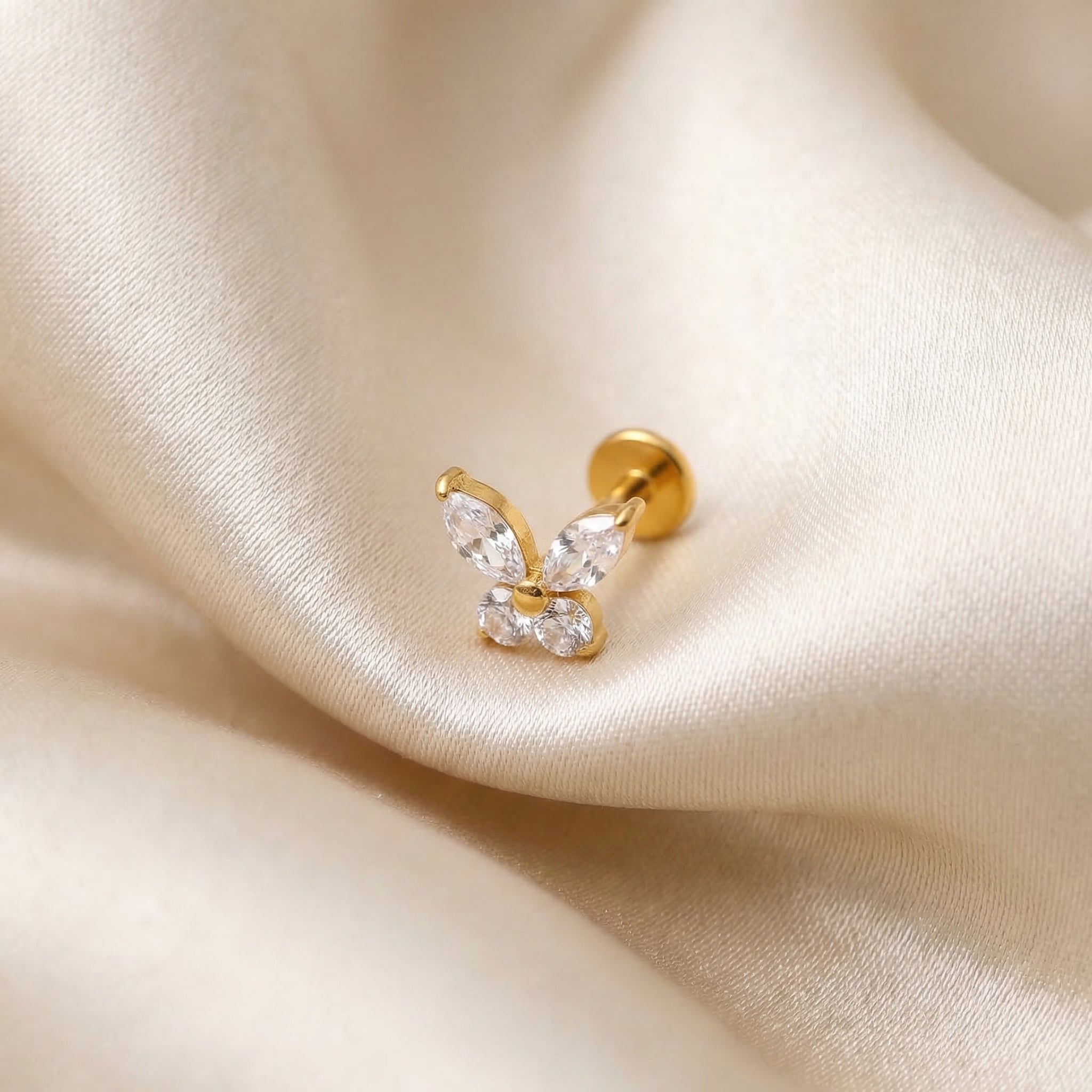 Butterfly CZ Titanium Labret Stud 16G Flat Back Helix Tragus Cartilage Piercing