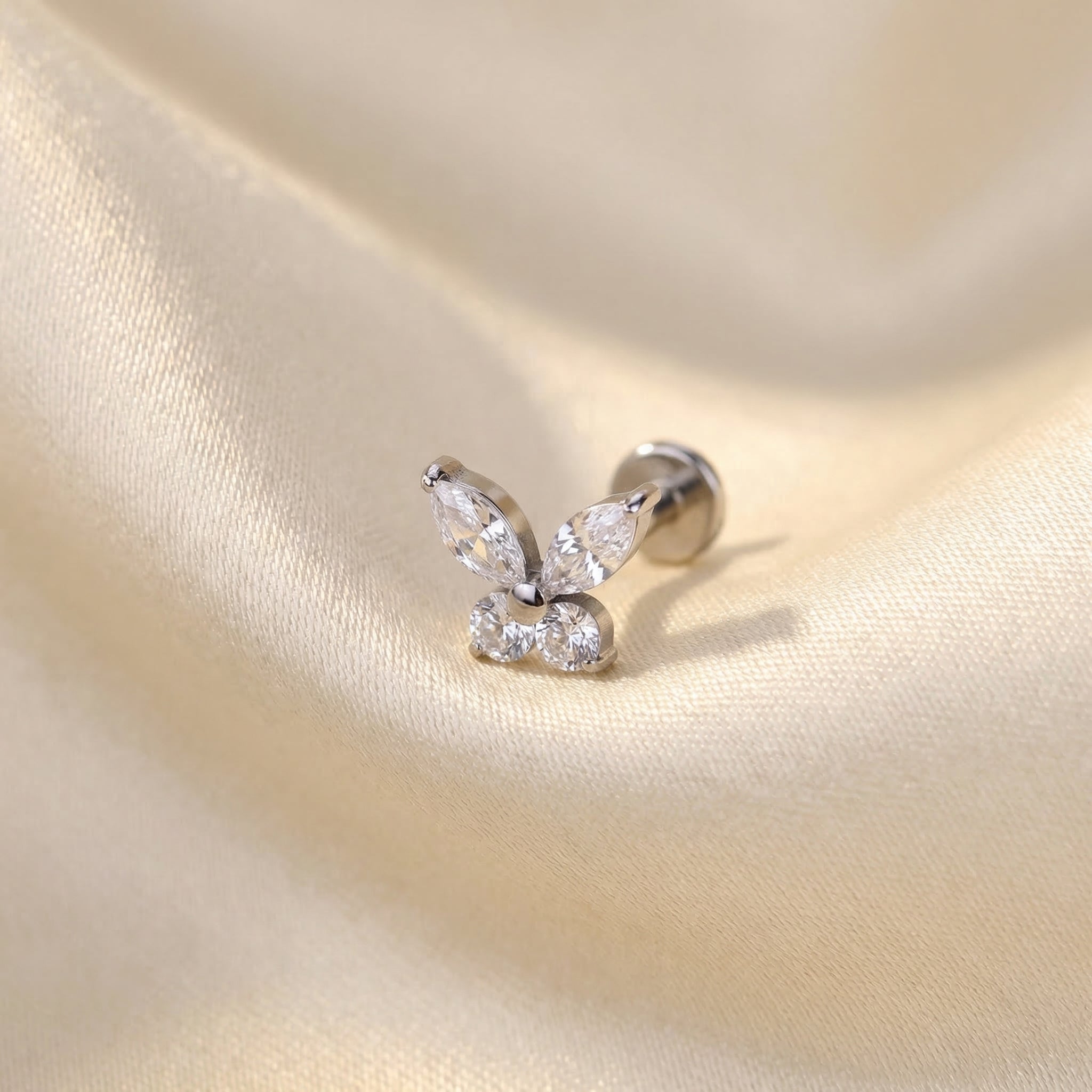 Butterfly CZ Titanium Labret Stud 16G Flat Back Helix Tragus Cartilage Piercing