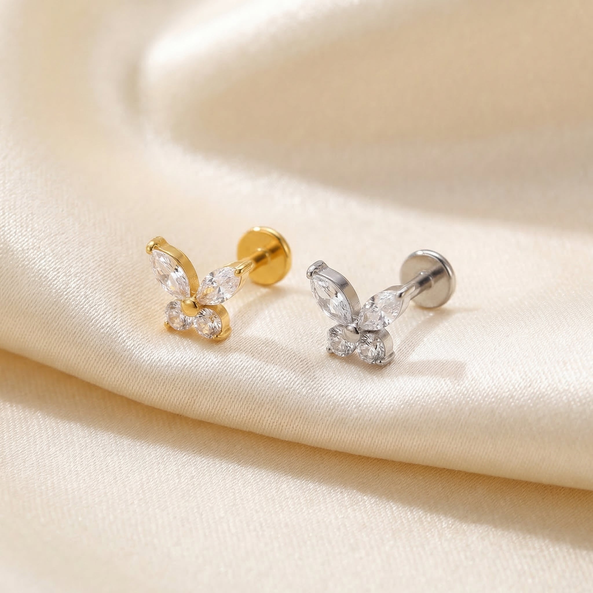 Butterfly CZ Titanium Labret Stud 16G Flat Back Helix Tragus Cartilage Piercing