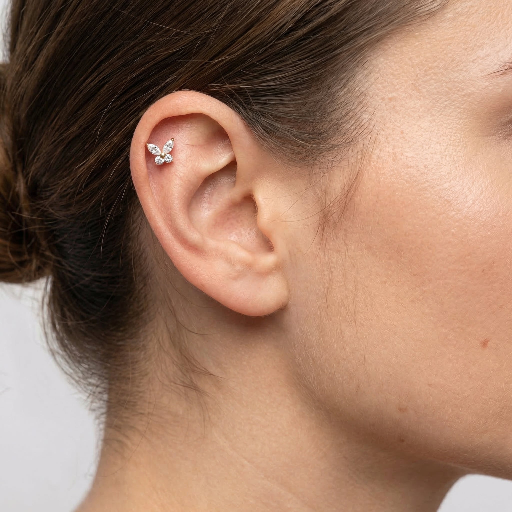 Butterfly CZ Titanium Labret Stud 16G Flat Back Helix Tragus Cartilage Piercing