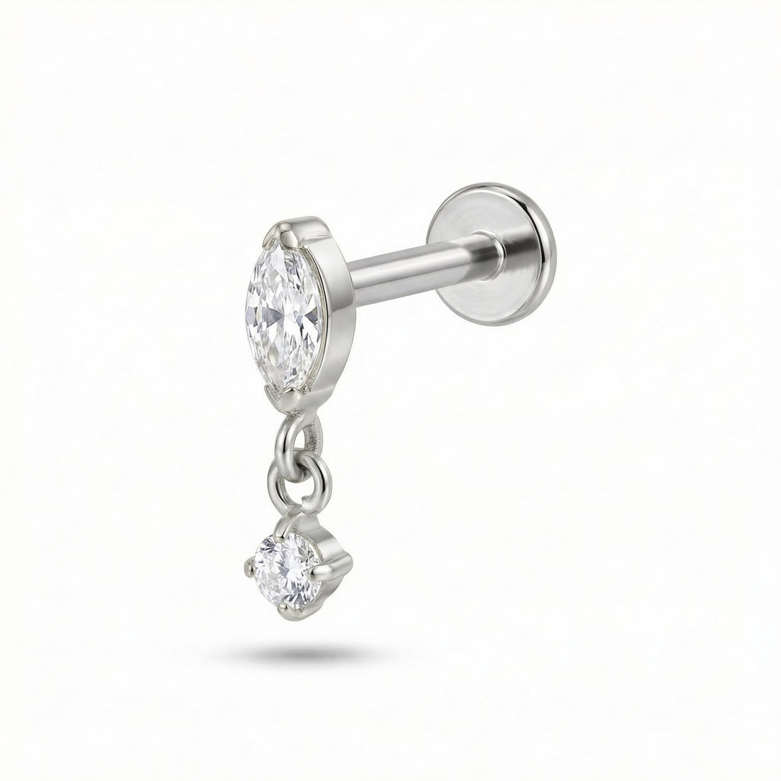 Marquise CZ Dangle Titanium Labret Stud 16G Flat Back Helix Tragus Cartilage Piercing