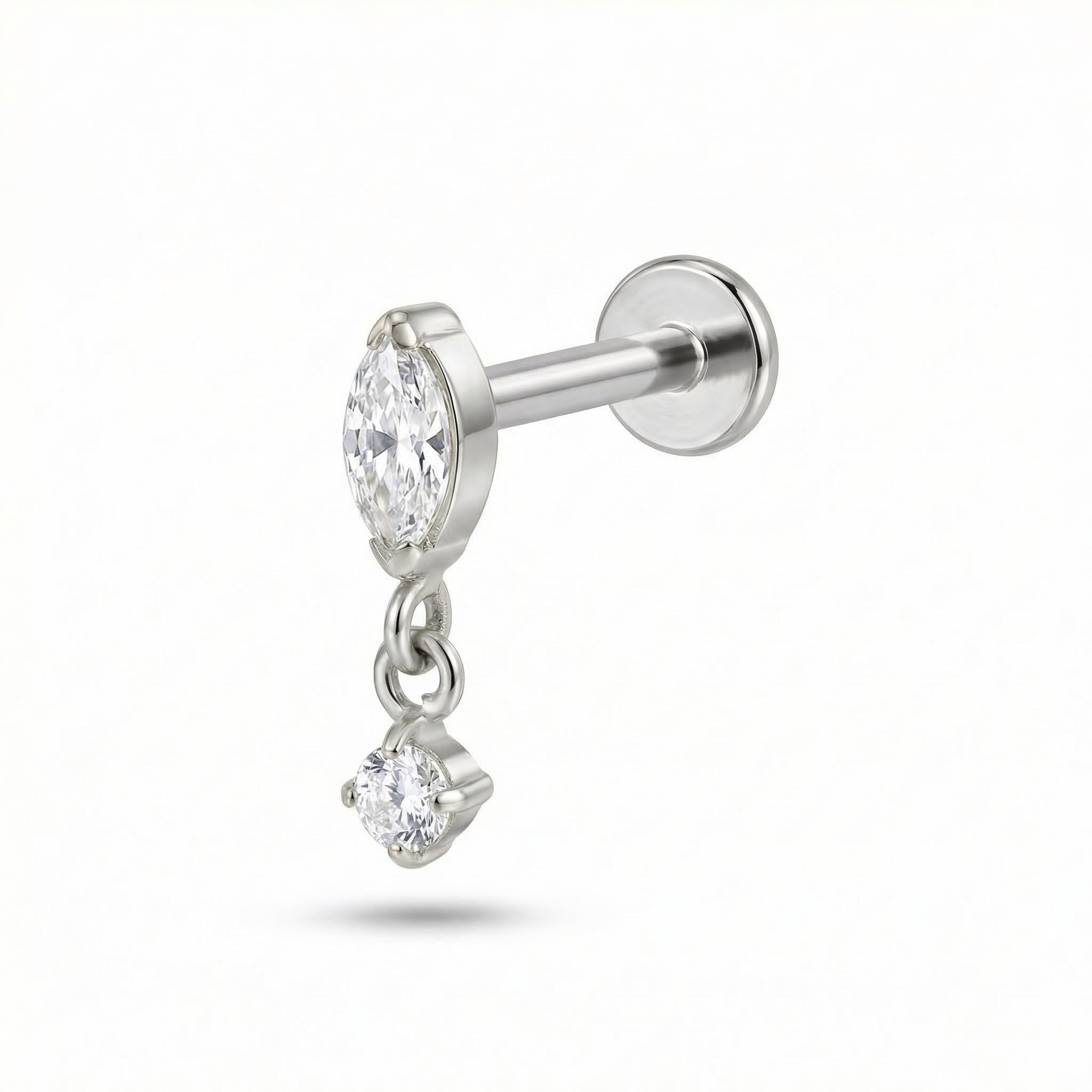 Marquise CZ Dangle Titanium Labret Stud 16G Flat Back Helix Tragus Cartilage Piercing