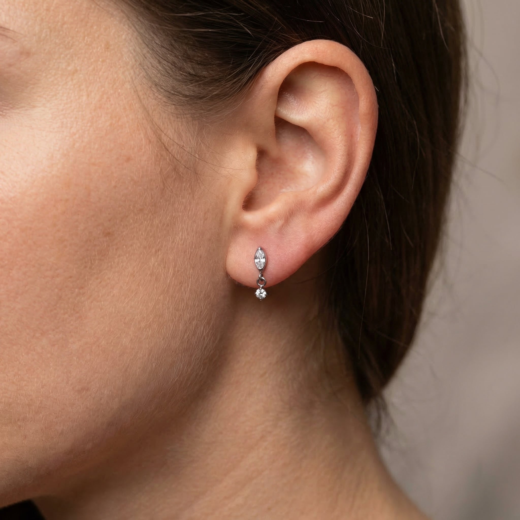 Marquise CZ Dangle Titanium Labret Stud 16G Flat Back Helix Tragus Cartilage Piercing