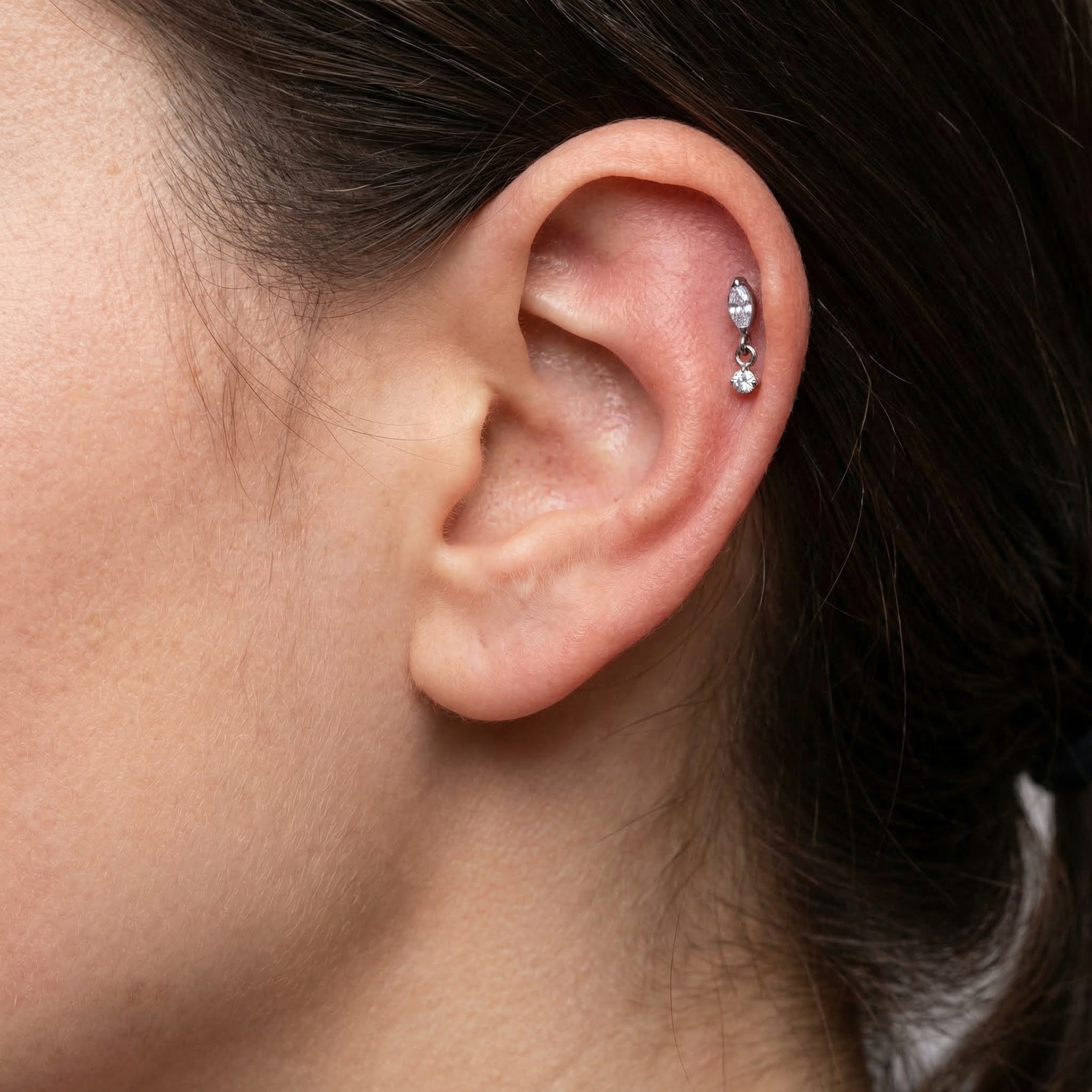 Marquise CZ Dangle Titanium Labret Stud 16G Flat Back Helix Tragus Cartilage Piercing