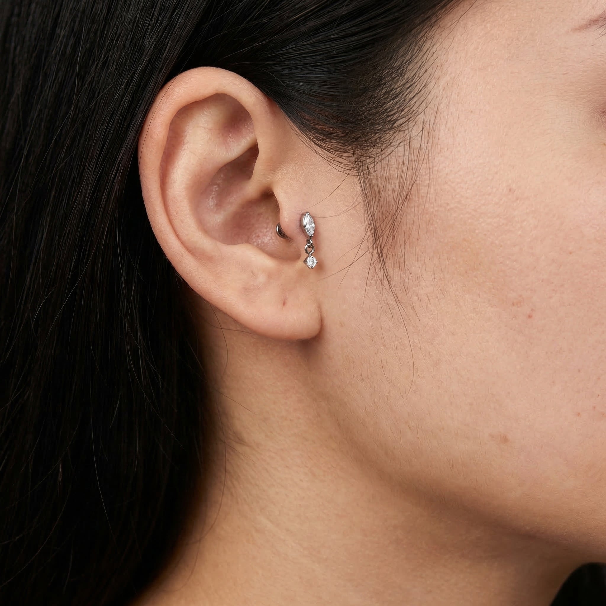 Marquise CZ Dangle Titanium Labret Stud 16G Flat Back Helix Tragus Cartilage Piercing