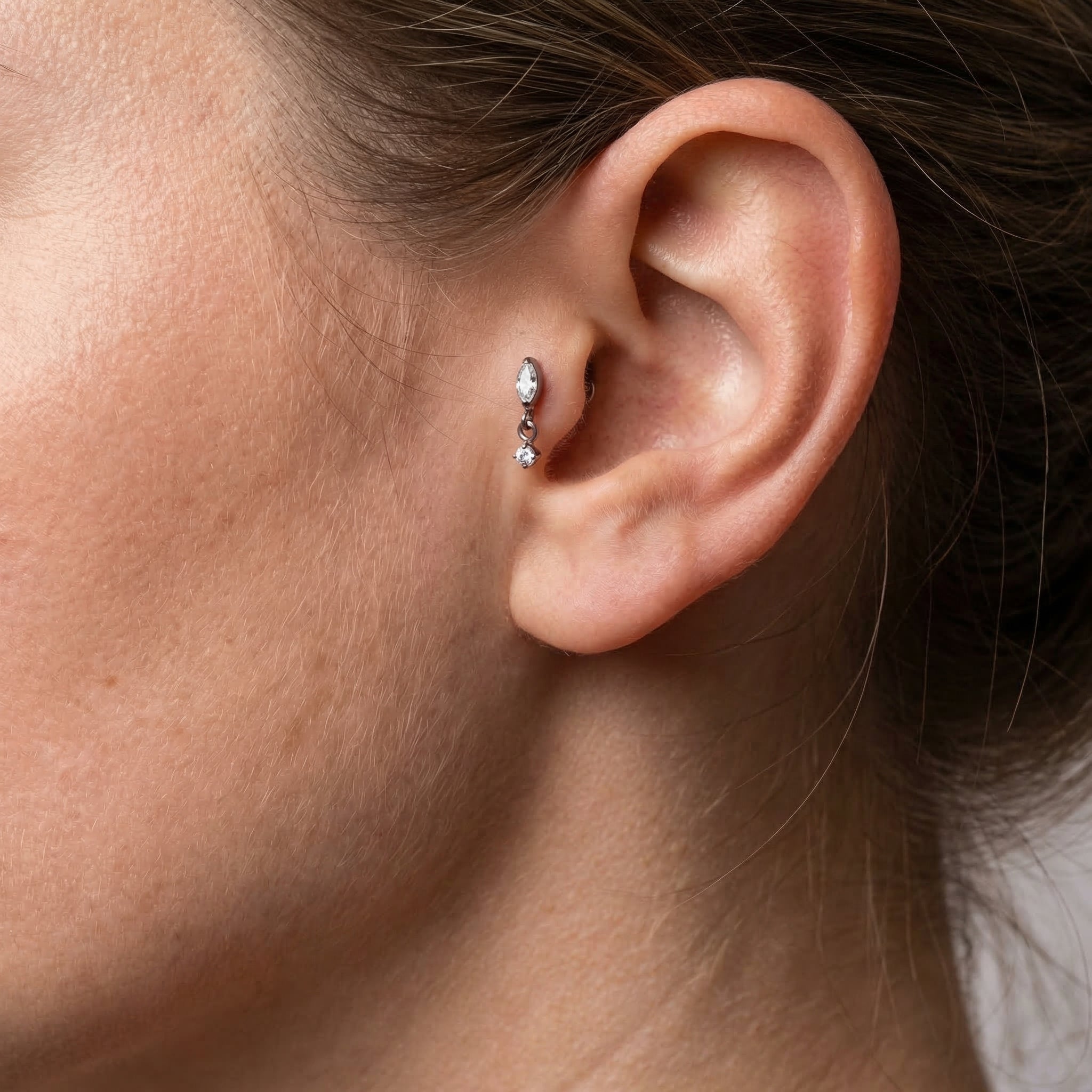 Marquise CZ Dangle Titanium Labret Stud 16G Flat Back Helix Tragus Cartilage Piercing