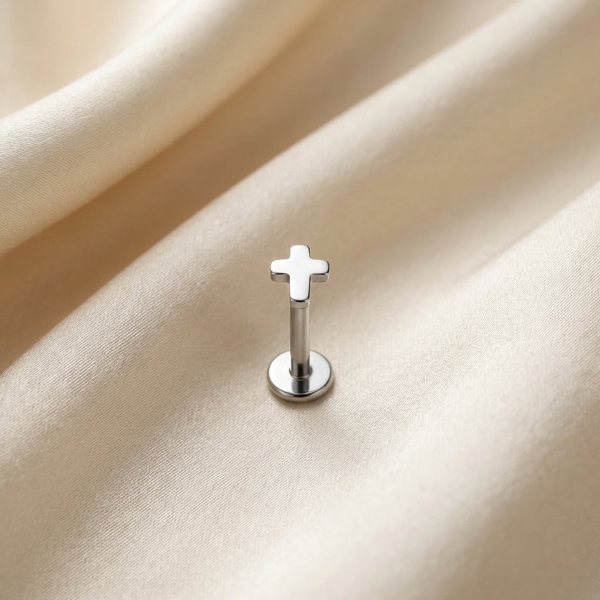 Mini Cross Titanium Labret Stud 16G Flat Back Helix Tragus Cartilage Piercing