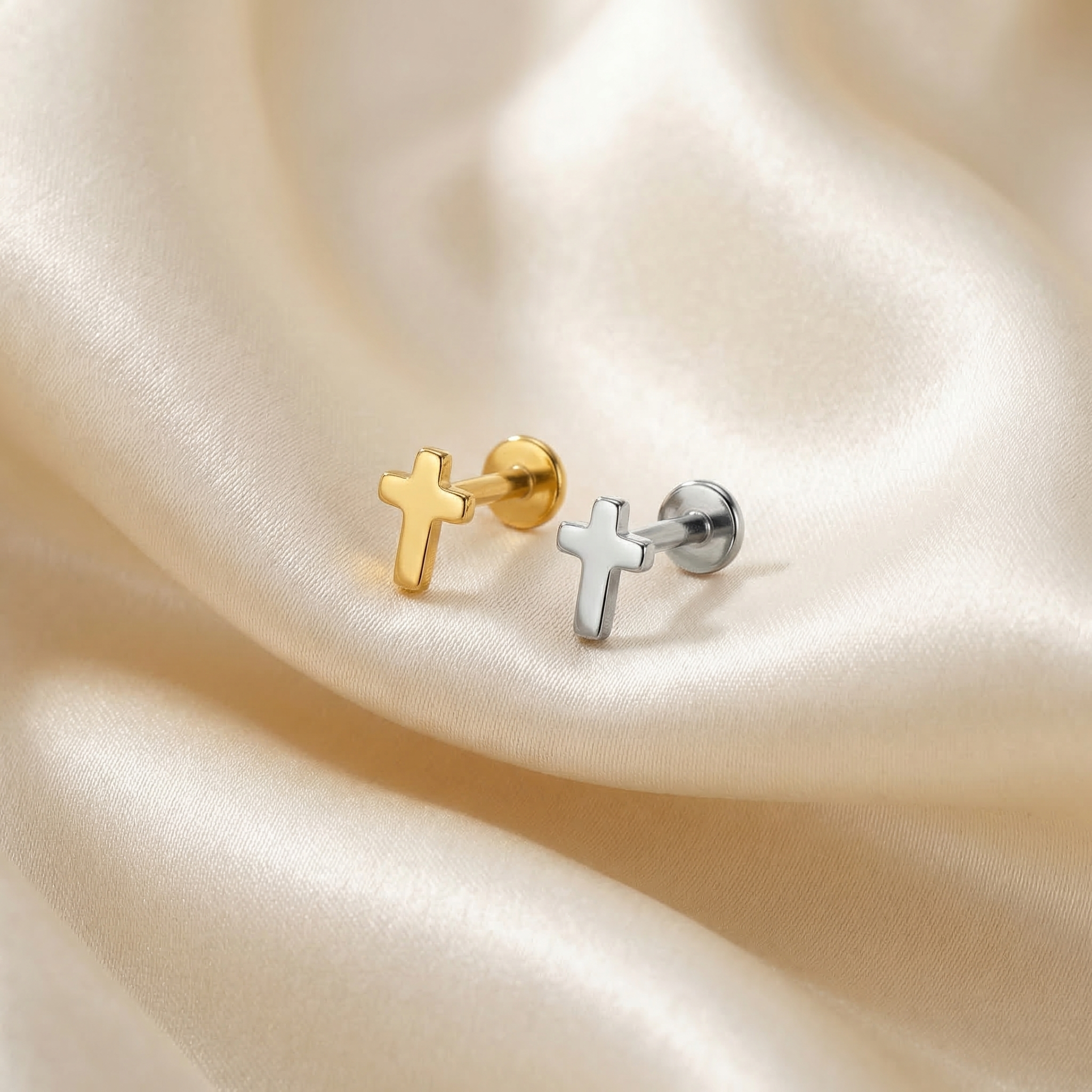 Mini Cross Titanium Labret Stud 16G Flat Back Helix Tragus Cartilage Piercing