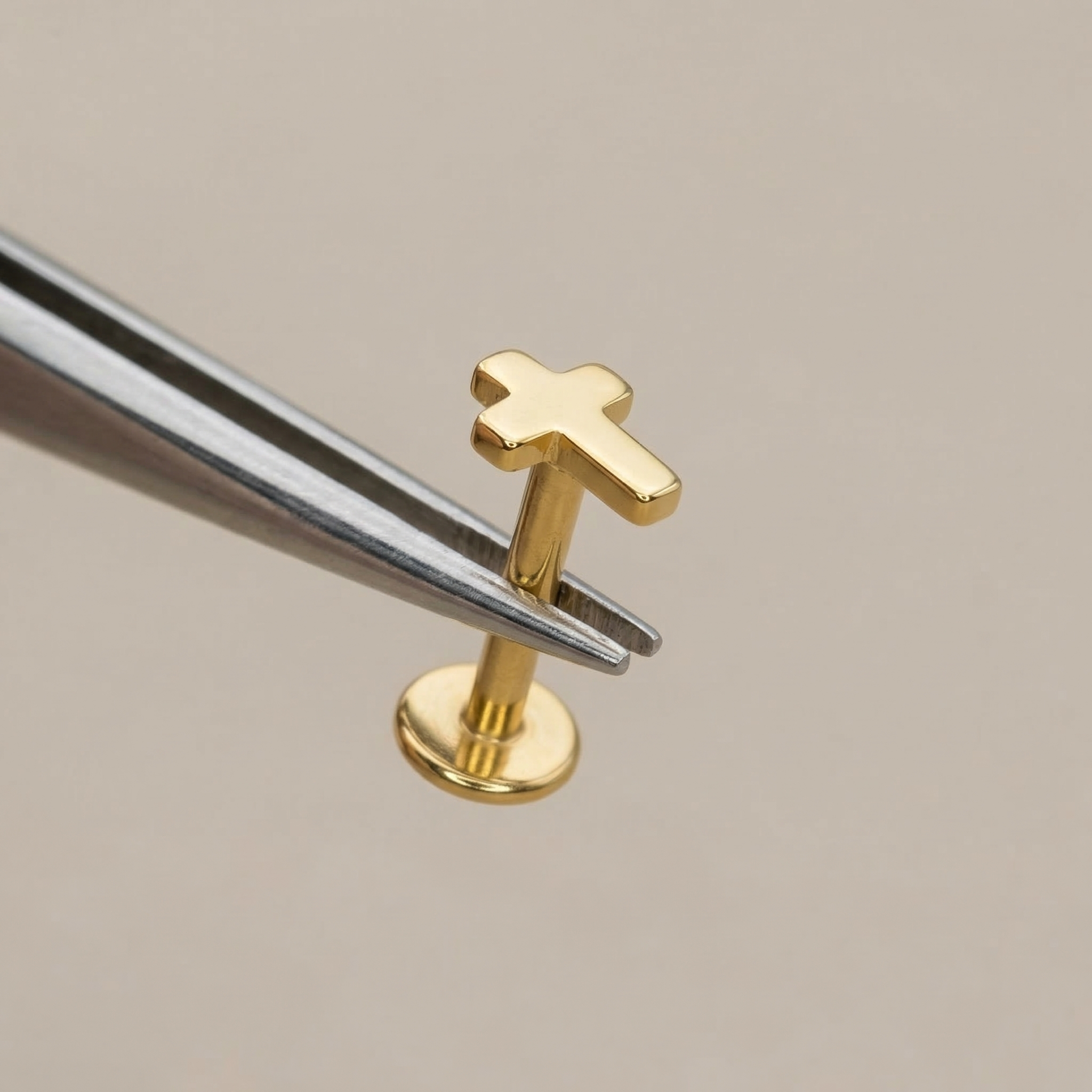 Mini Cross Titanium Labret Stud 16G Flat Back Helix Tragus Cartilage Piercing